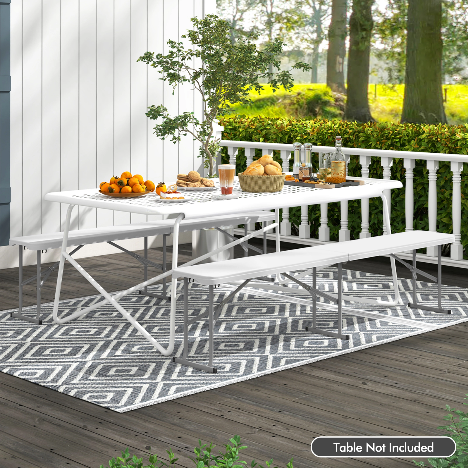 SUGIFT 6 ft Folding Plastic Camping Picnic Bench 660-lb Capacity Dining Seat with Carrying Handle 72-in Long White