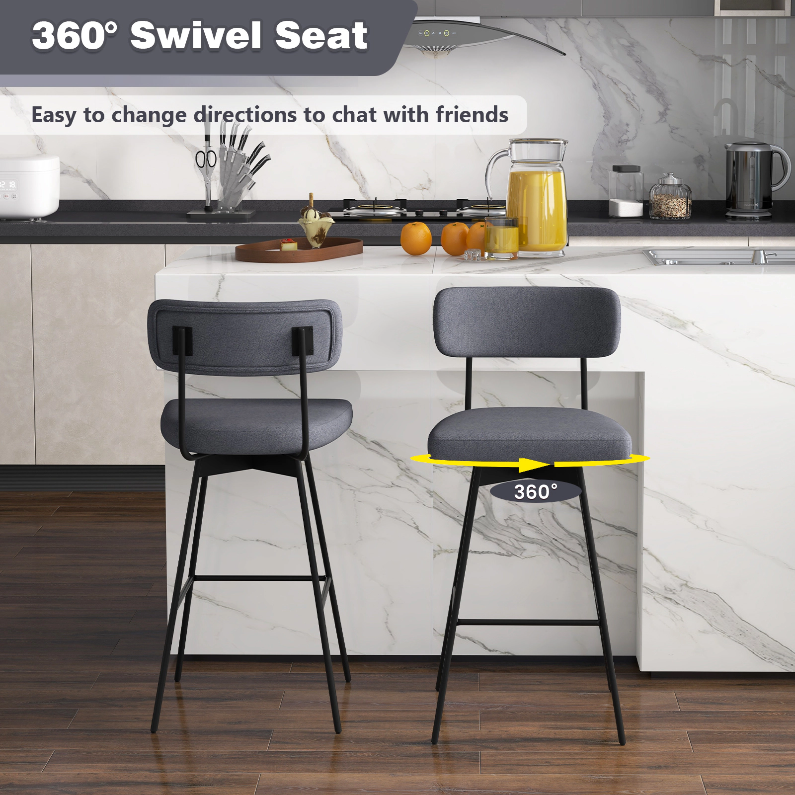 LJG 29 Inch Counter Height Upholstered Swivel Bar Stool Set of 2