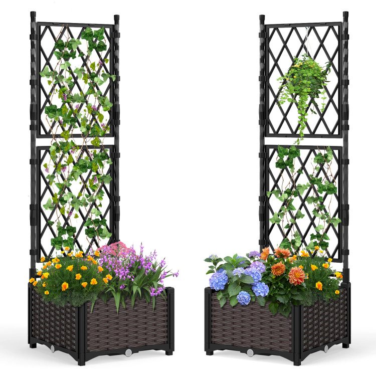 Hivvago Raised Garden Bed with Lattice Trellis  Drainage Self-Watering Elevated Vertical Planter Boxes