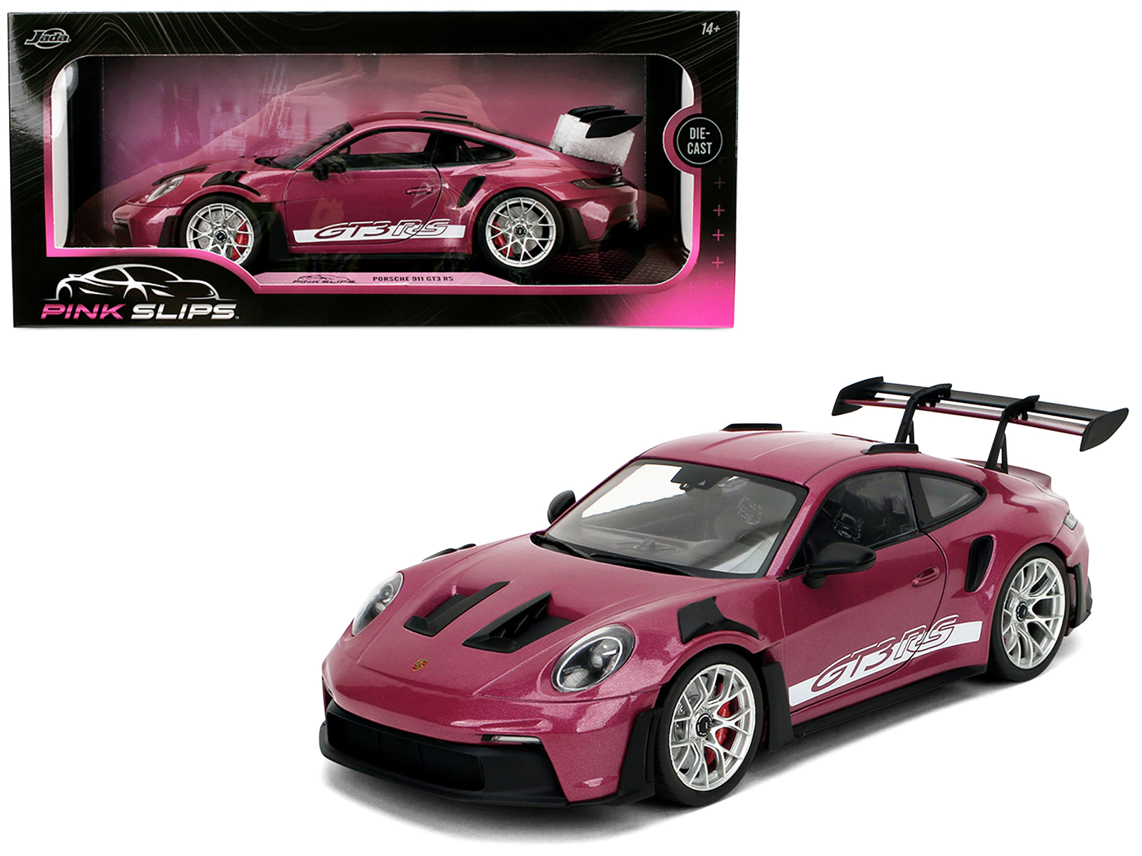 Jada Porsche 911 GT3 RS Red Violet Metallic with White Stripes "Pink Slips" Series 1/18 Diecast Model Car by Jada
