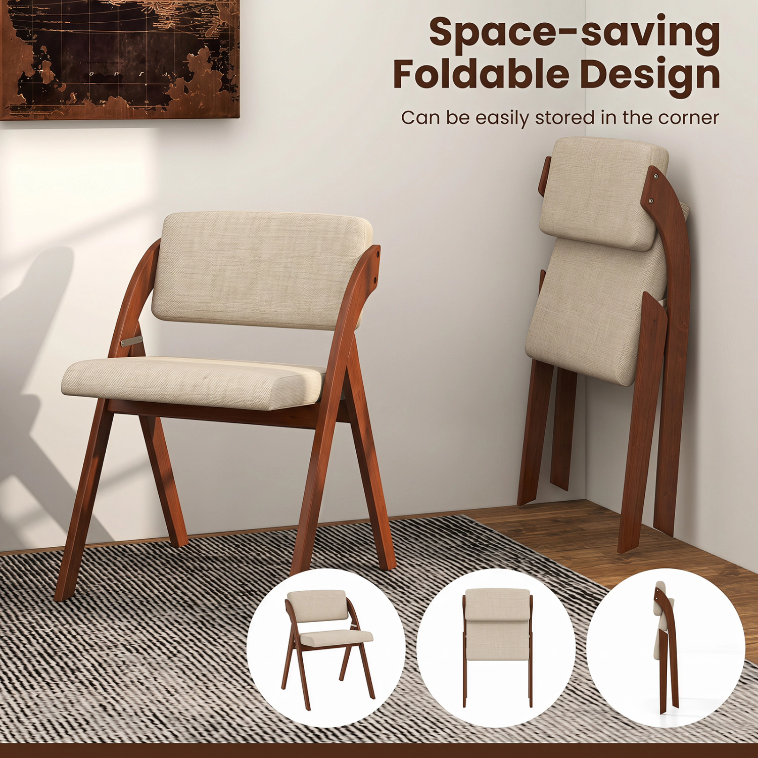 Hivvago Folding Chairs with Sturdy Rubberwood Support - Set of 2