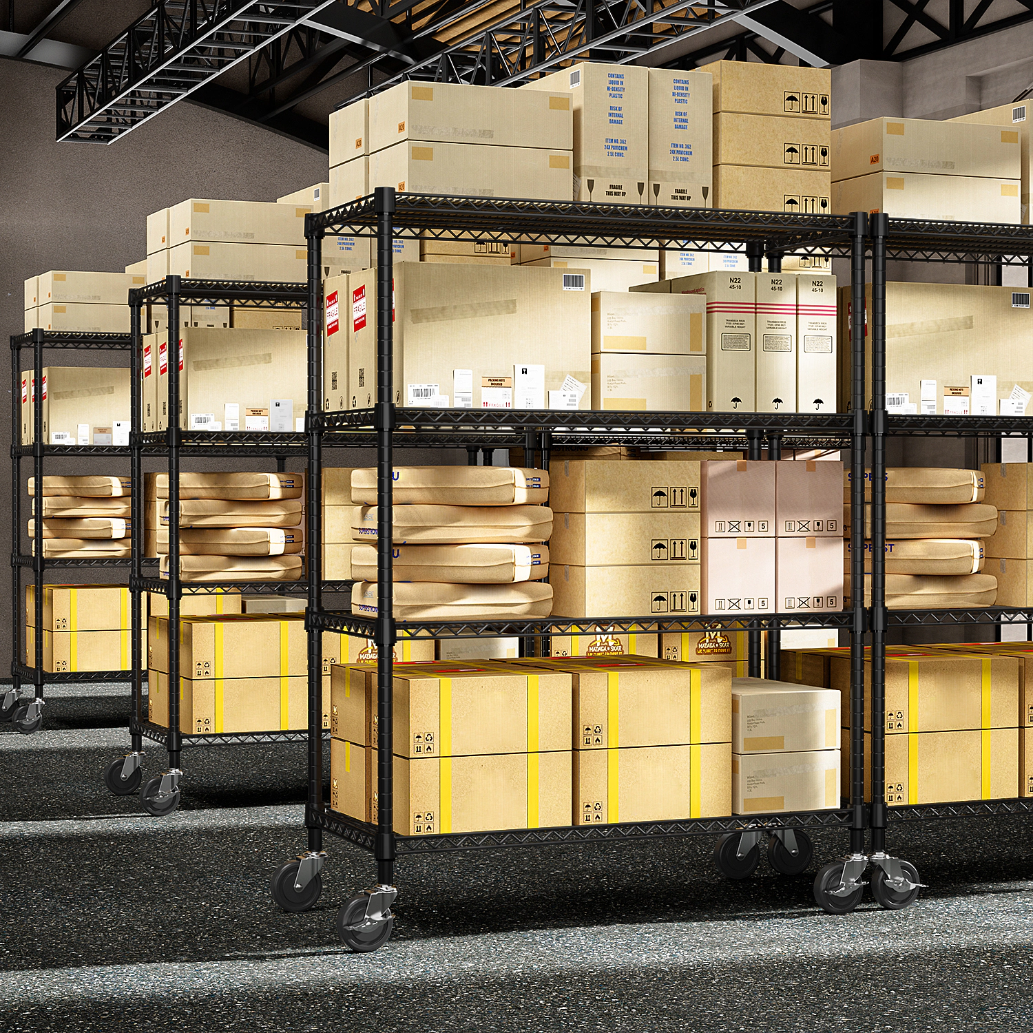 Flynama 4 Tier Black Industrial Metal Shelving 2640 lbs 53.1W x 23.6D x 73.6H in Adjustable Heavy Duty Storage Unit