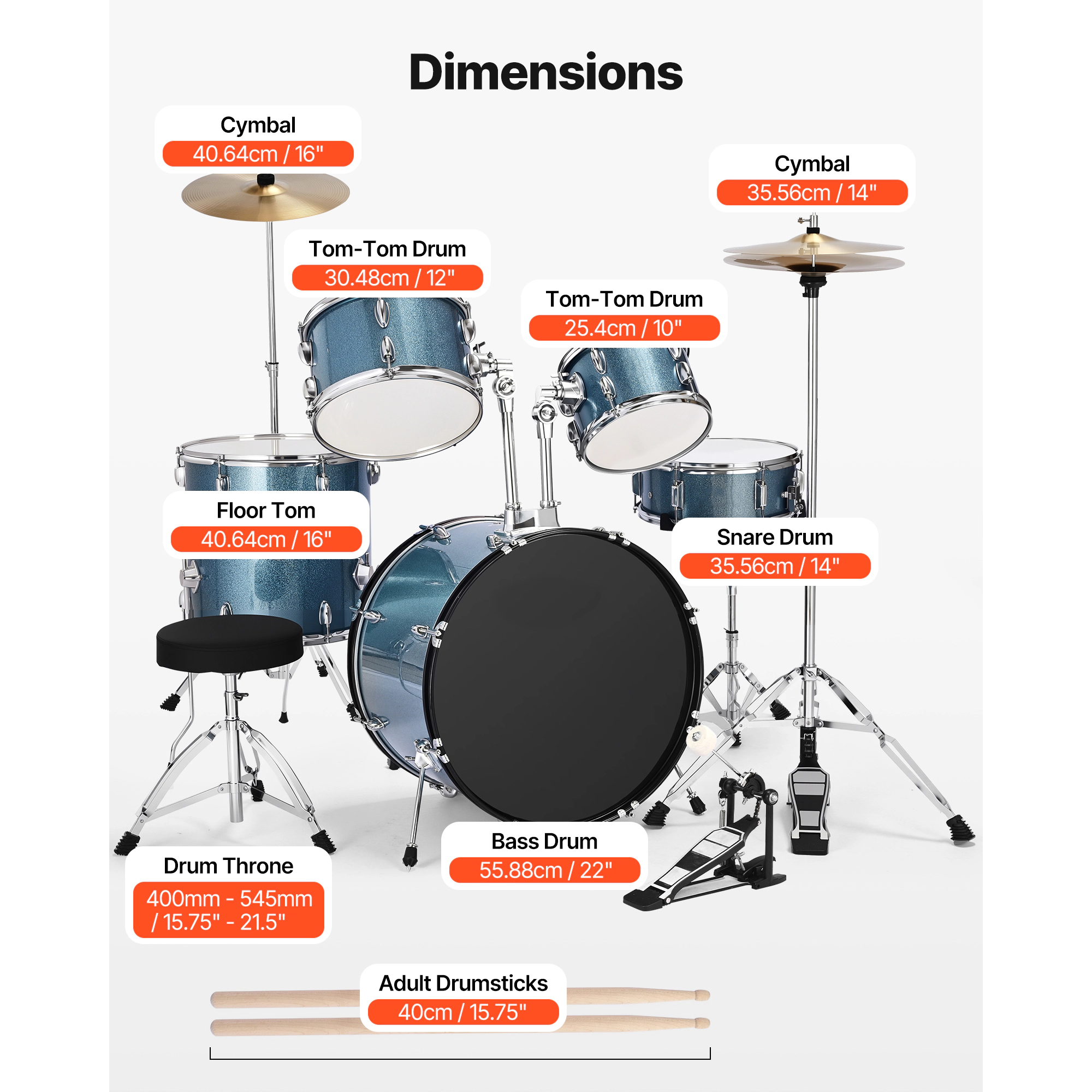 HONGGE Kids Drum Set Junior Drum Sets Beginner Drums Set with Adjustable Throne Cymbal & Two Pairs of Drumsticks