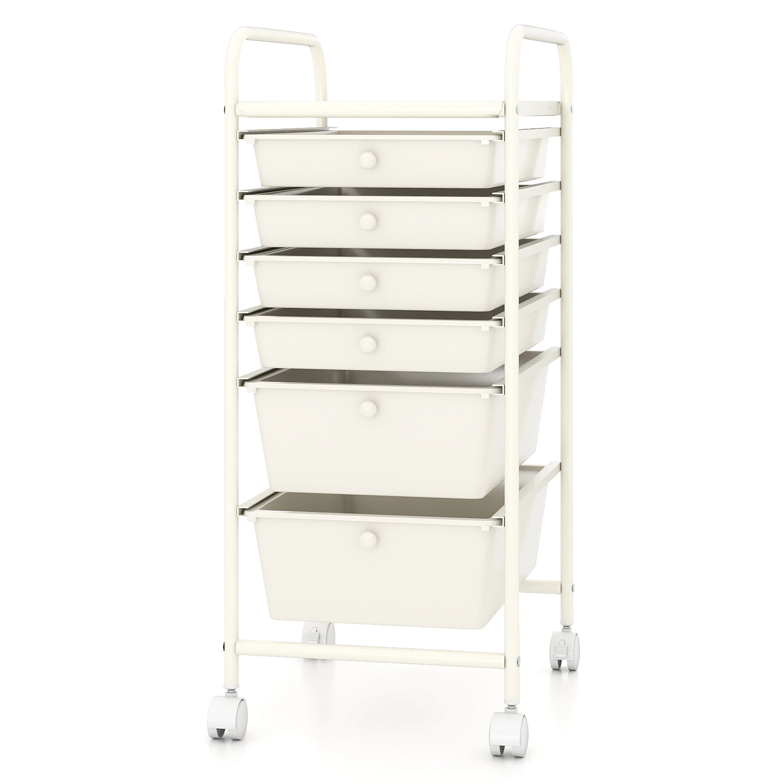 SUGIFT White 6-Drawer Rolling Storage Cart with Steel Frame and Braked Wheels 17-in W 13.5-in D 30-in H