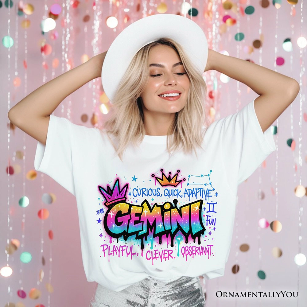 OrnamentallyYou Womens Gemini Graffiti Zodiac Street Style T-Shirt