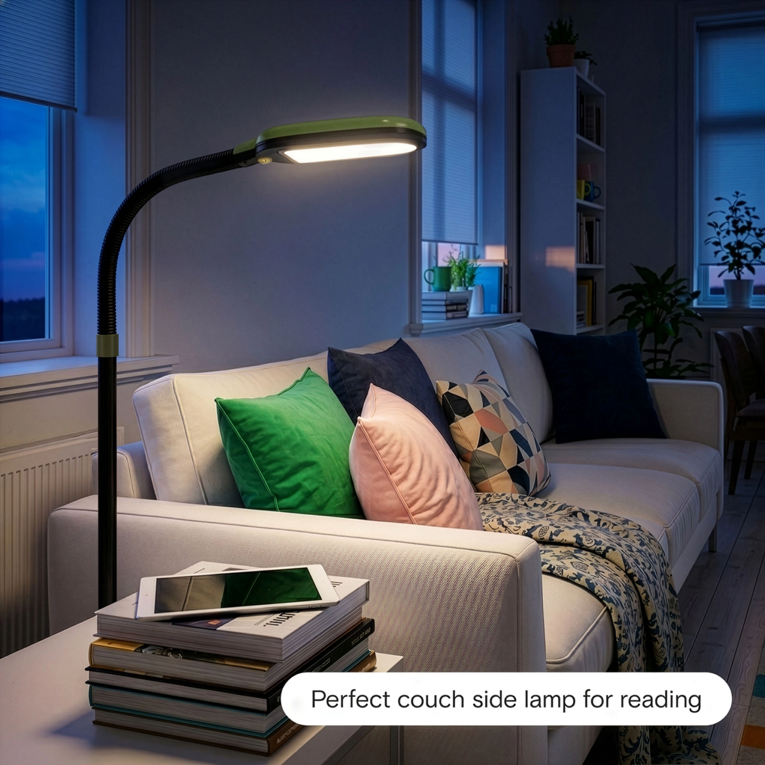 Brightech Litespan Green LED Reading Floor Lamp with Adjustable Gooseneck