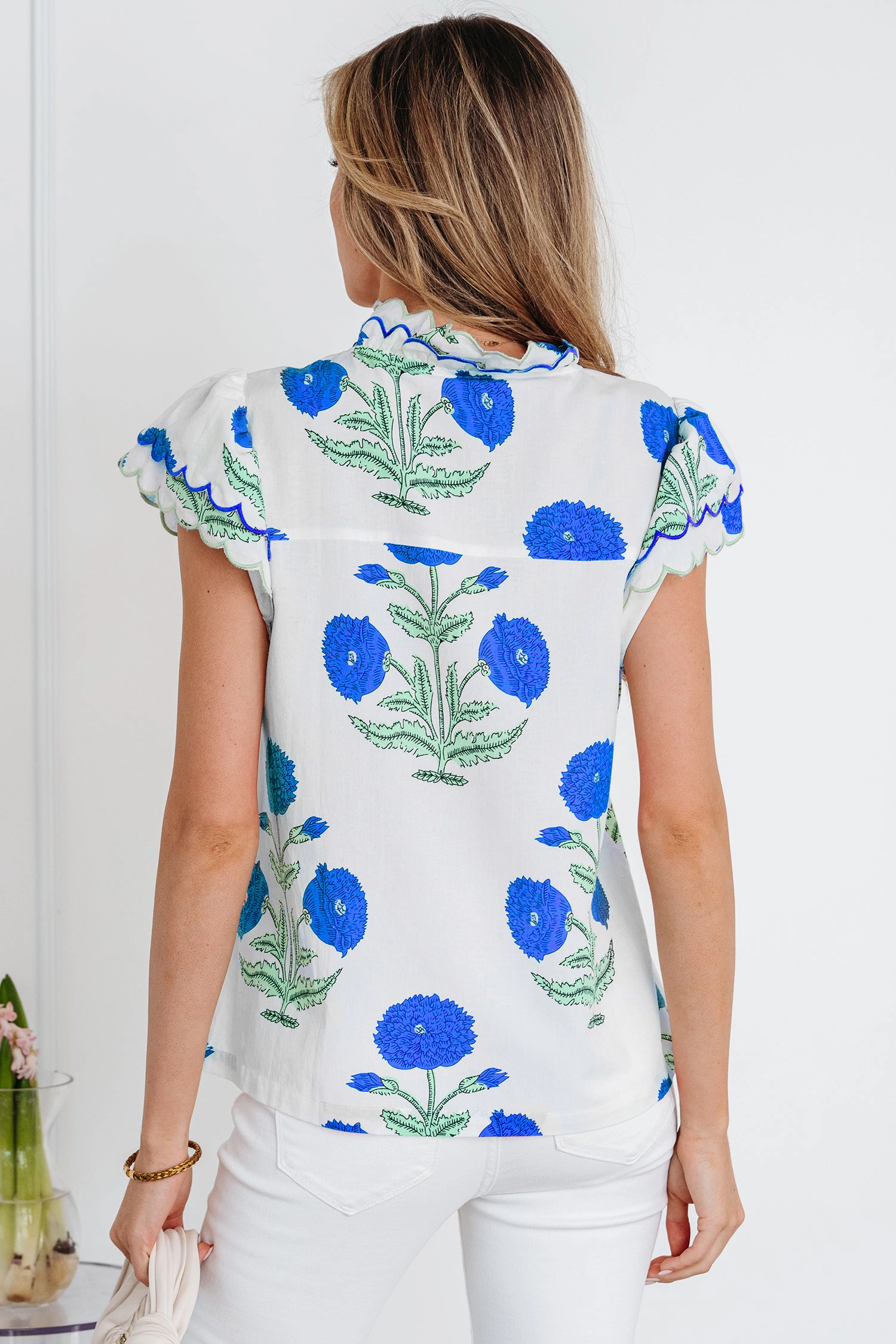 Threaded Pear Women's Raegan Detail Short Sleeve Blouse