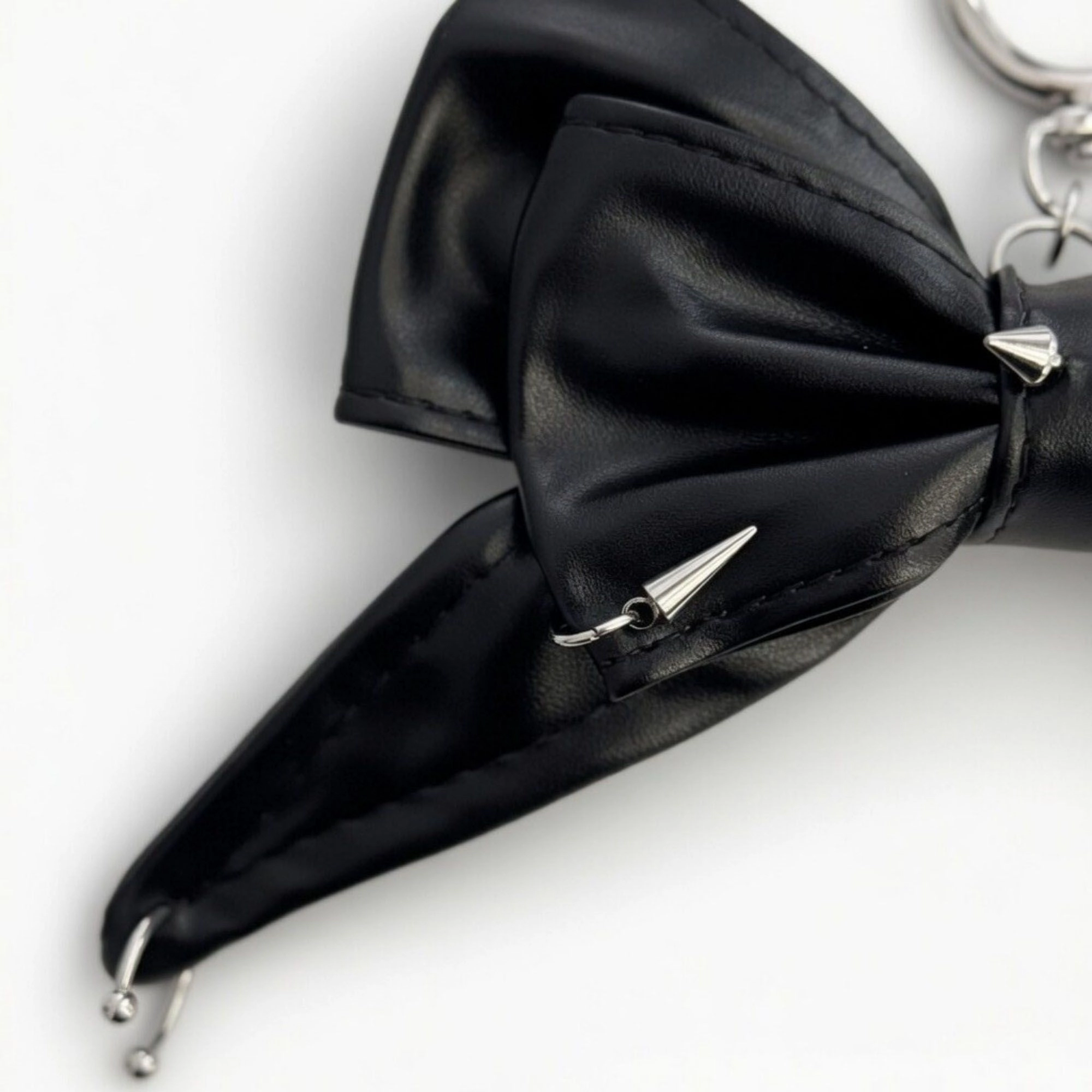 Alilang Women's Faux Leather Bow Keychain with Safety Pin Stud Detail Oversized Bow Bag Charm Key Ring Accessory