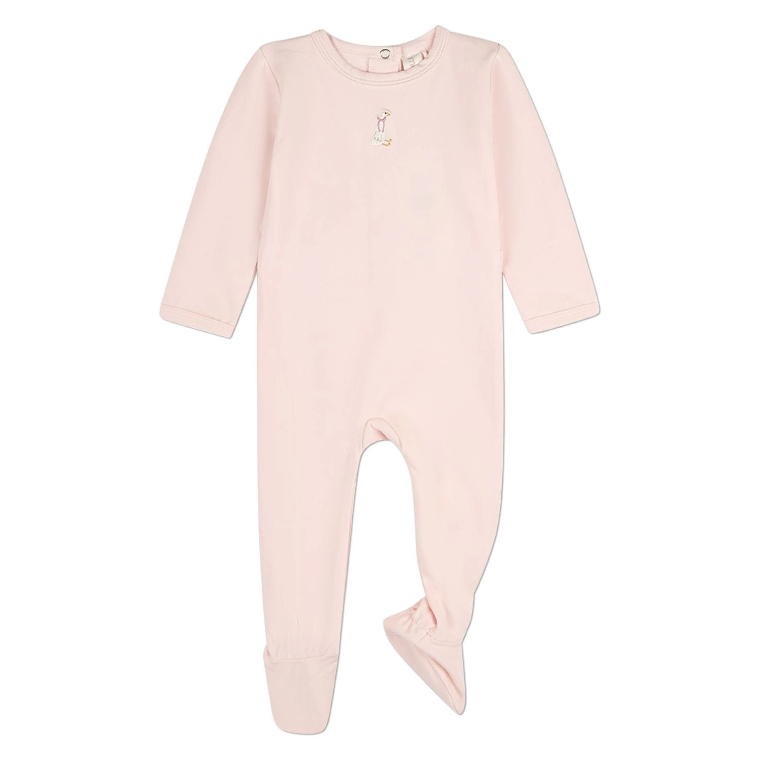 MeMoi Baby Girls "Sitting Goose" Cotton-Rich Embroidered Footie