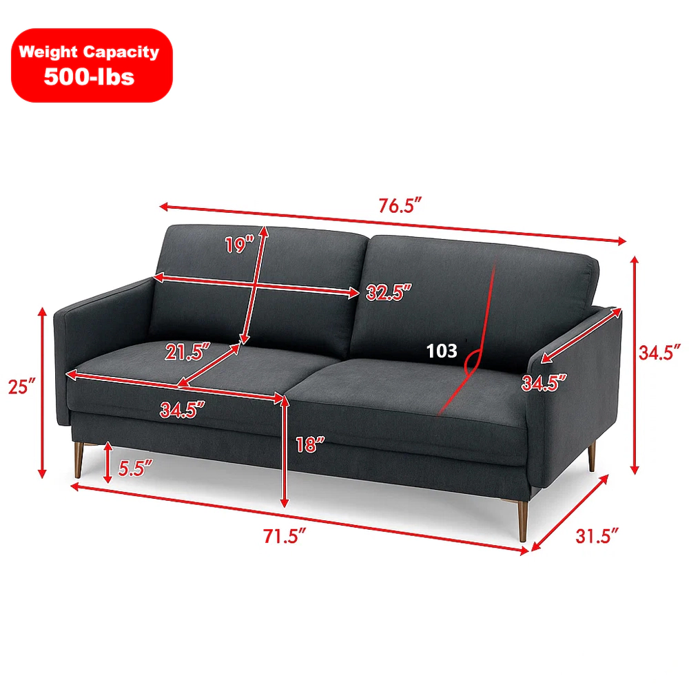 Hivvago Contemporary Loveseat Sofa with Plush Back Cushions for Enhanced Comfort