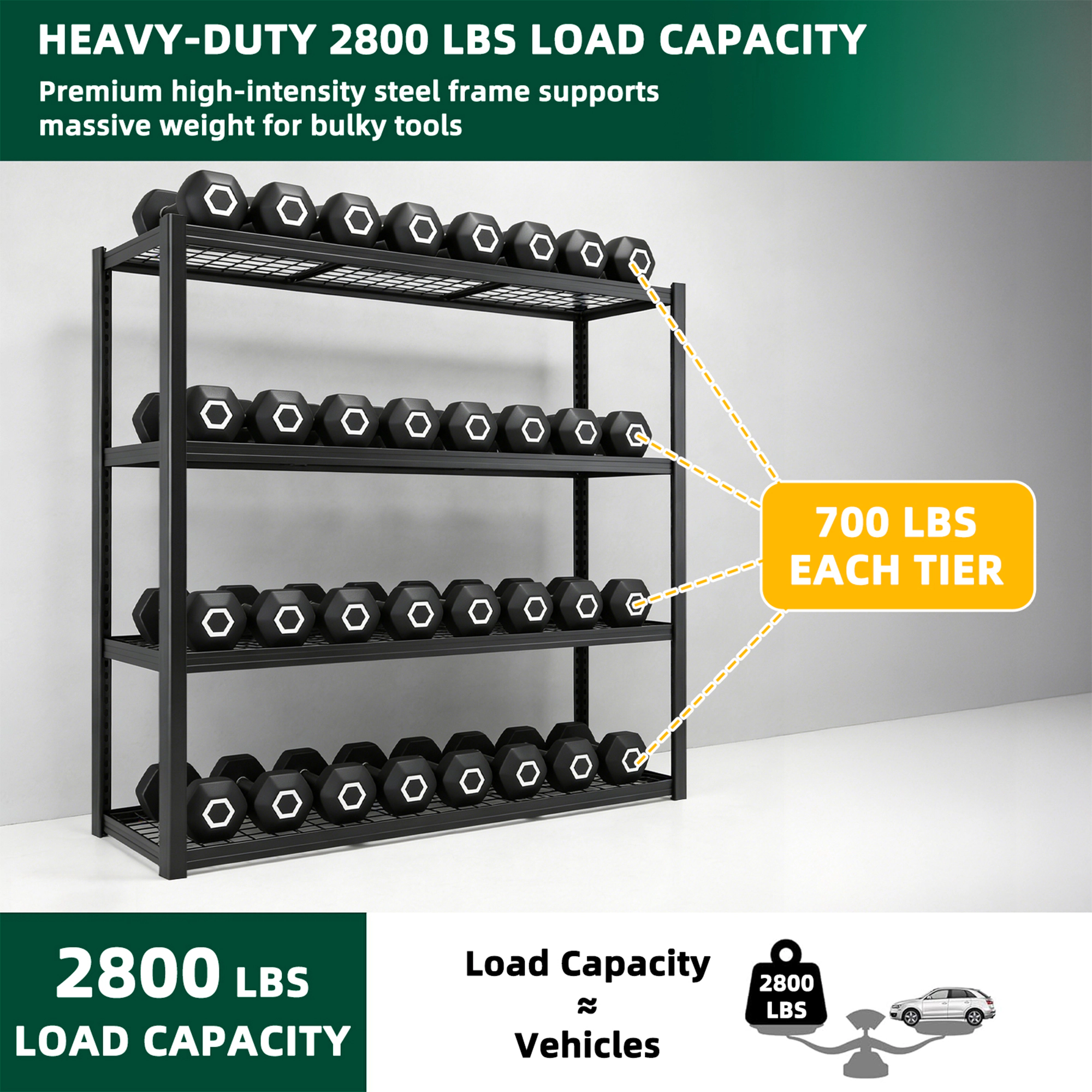 Flynama 4 Tiers Steel Industrial Duty Adjustable Garage Storage Shelving Unit in Black (71 in. W x 71 in. H x 24 in. D)