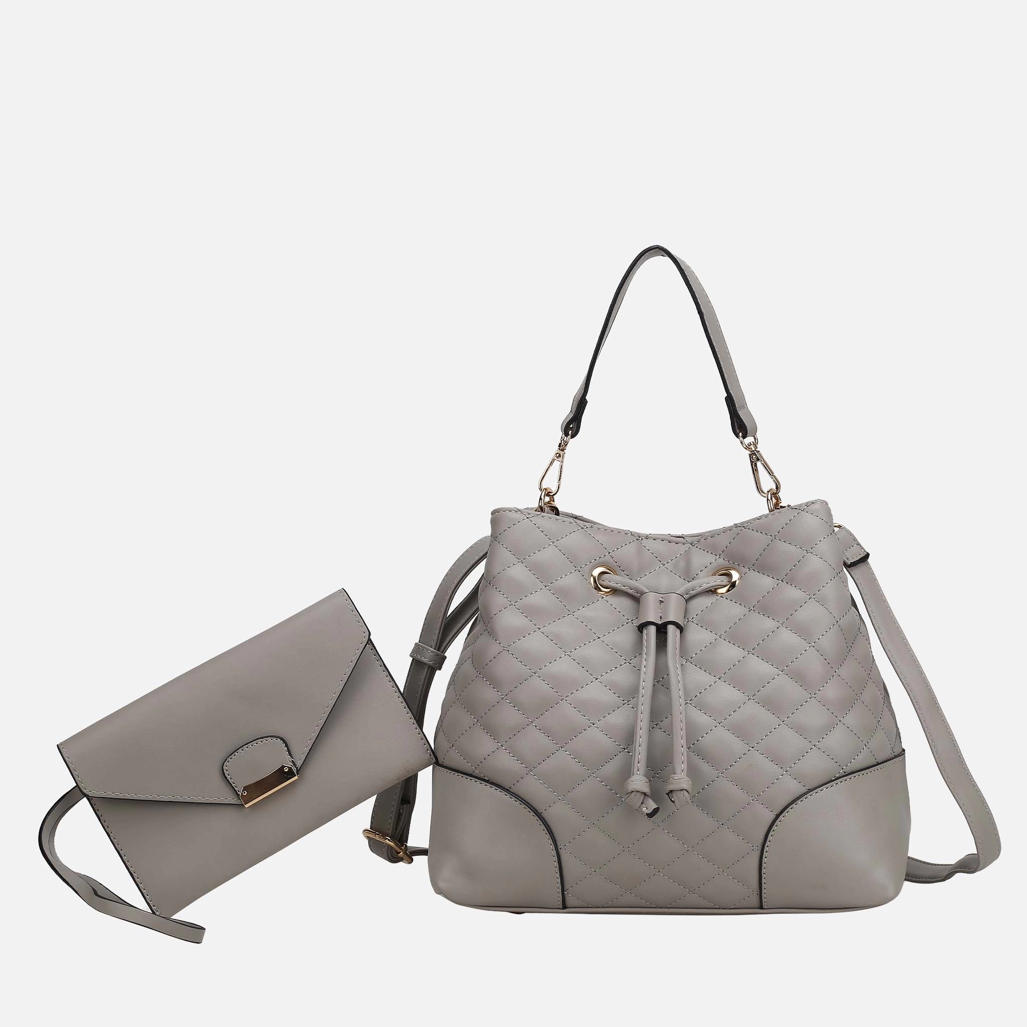Mia K Collection Wendy Quilted Bucket Bag - Pebbled Vegan Leather, Gold-Tone Hardware