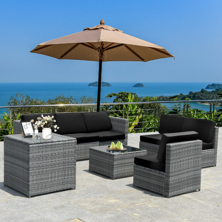 Hivvago 8 Pieces Wicker Sofa Rattan Dining Set Patio Furniture With Storage Table