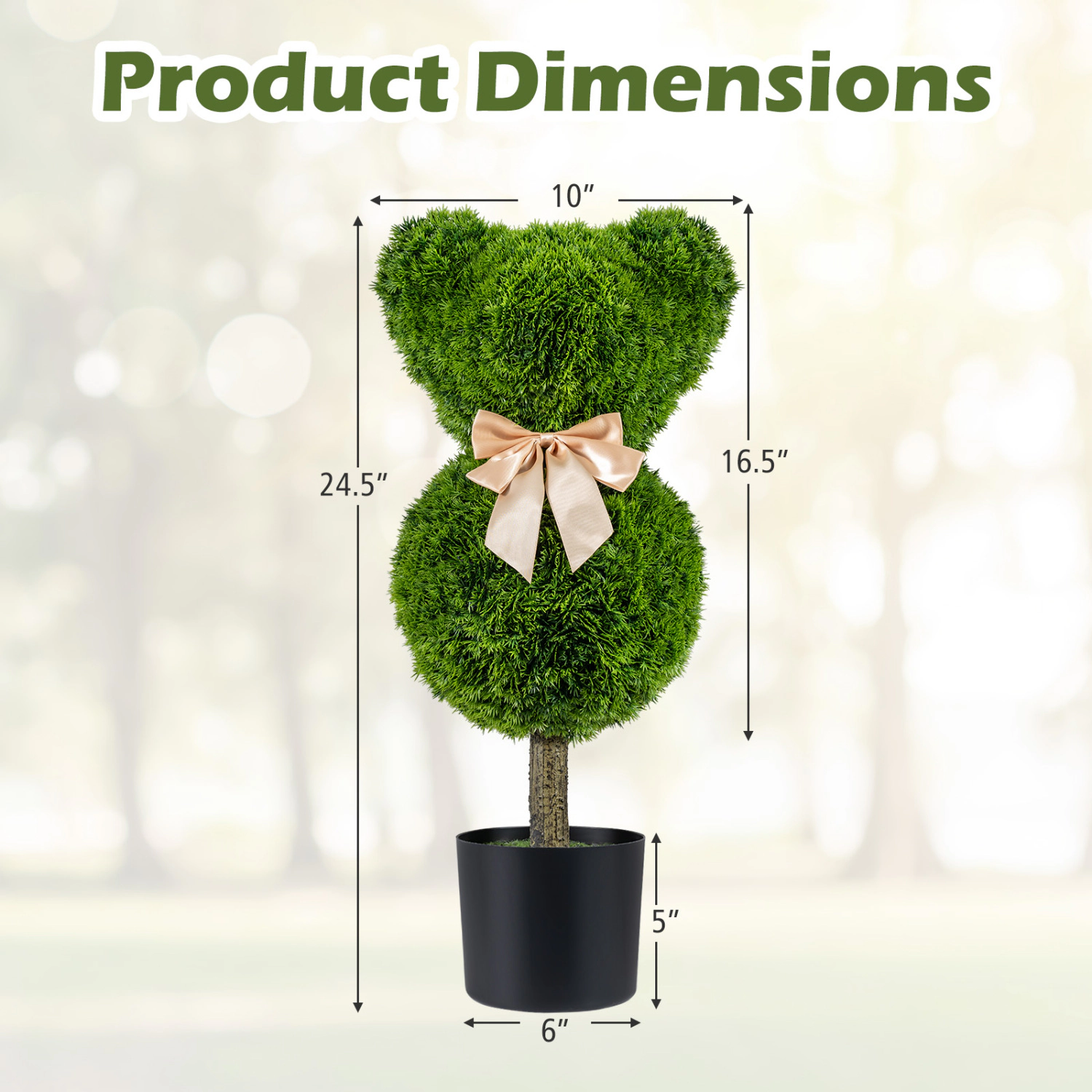 Slickblue Set of 2 Artificial Bear Topiary Trees with Pots 24.5 In Green Decor