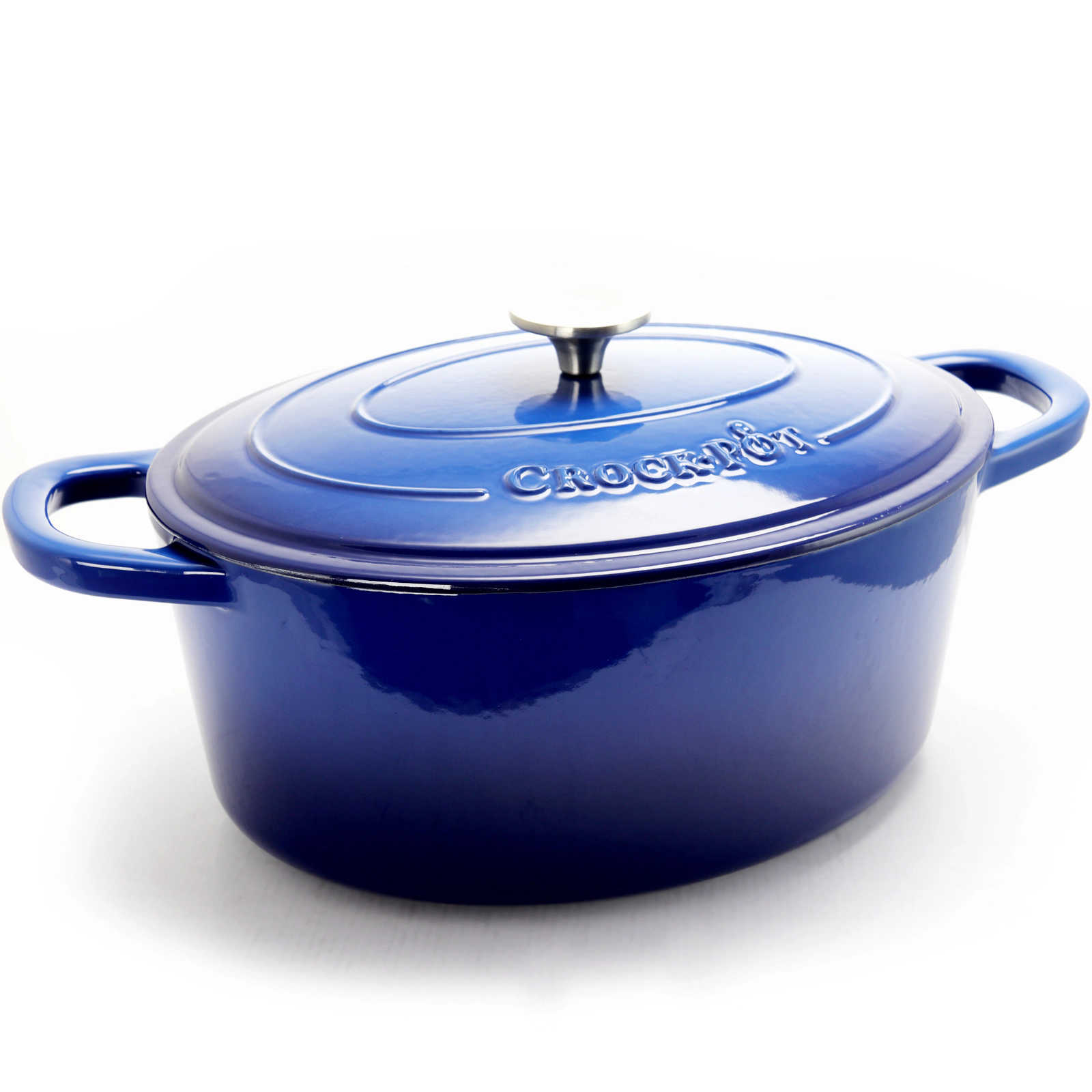 Crock Pot Artisan 7 Quart Enameled Cast Iron Oval Dutch Oven Sapphire Blue