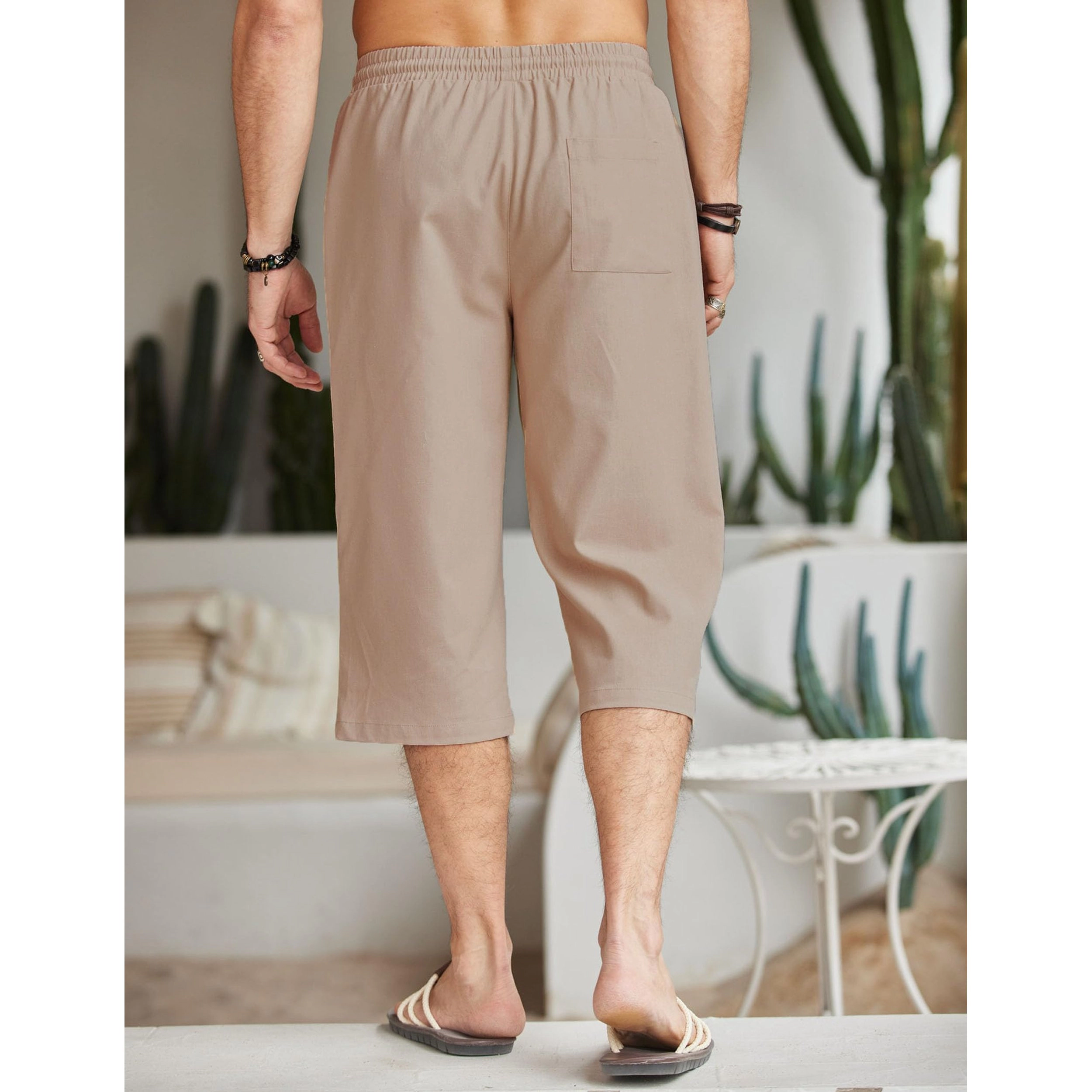 COOFANDY Men's Elastic Waist Drawstring Straight Leg Capri Pants