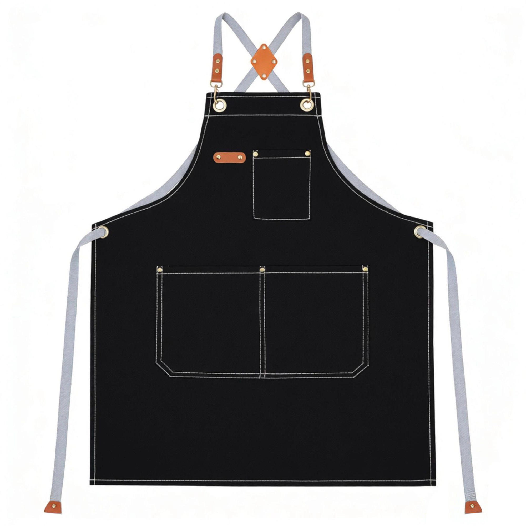 Alilang Unisex Cotton Kitchen Apron with Cross Back Straps Multi Pocket Utility for Cooking Baking Craft Gardening