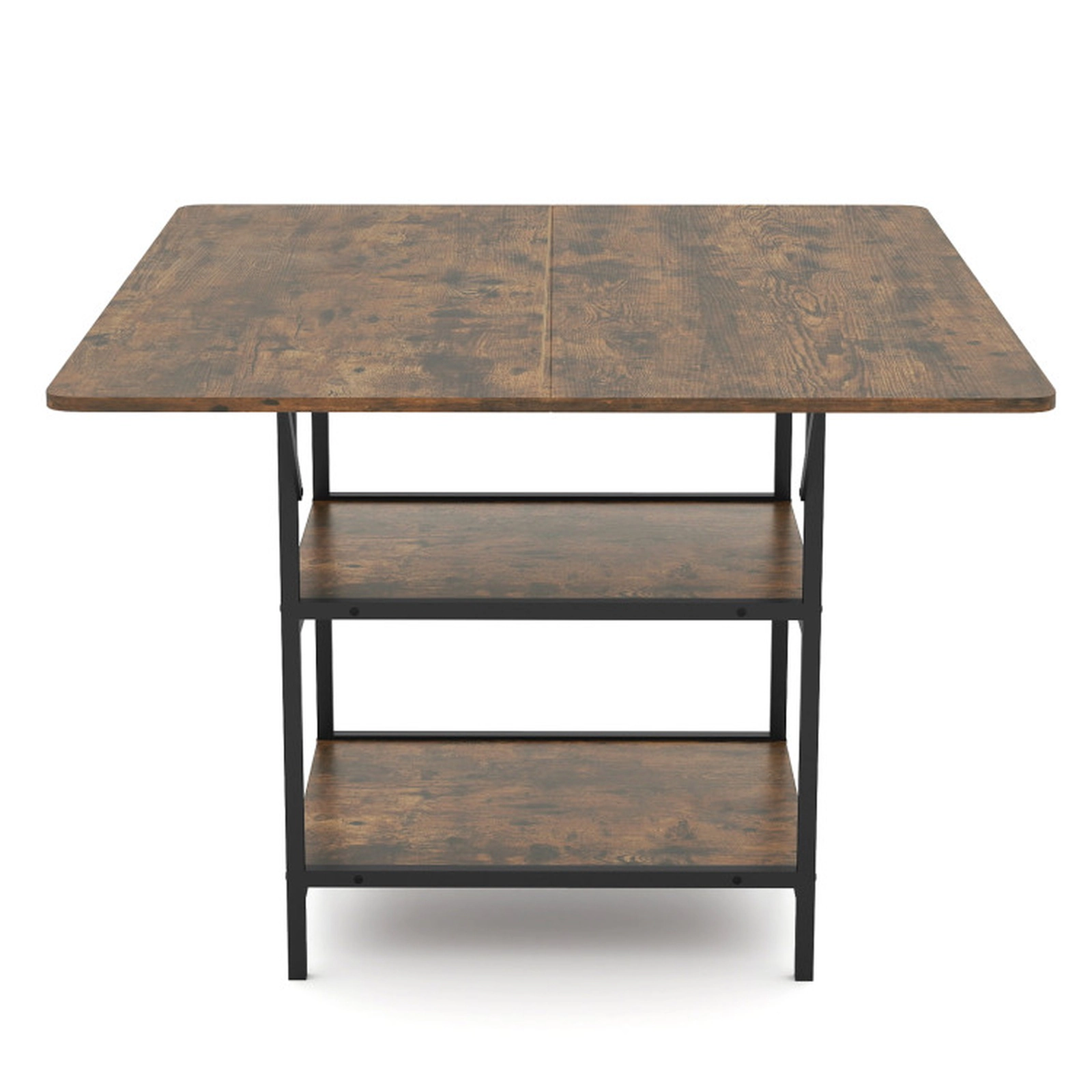 SUGIFT 47-in Rectangular Dining Table 2 Open Storage Shelves 155-lb Tabletop Capacity for 4-6 People Rustic Brown/Black