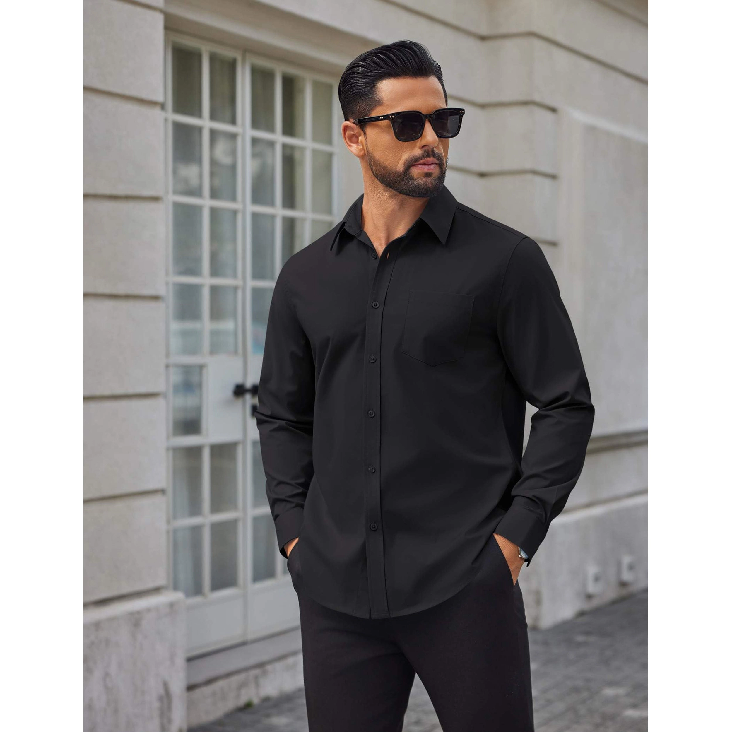 COOFANDY Men's Regular Fit Long Sleeve Collar Neck Dress Shirt