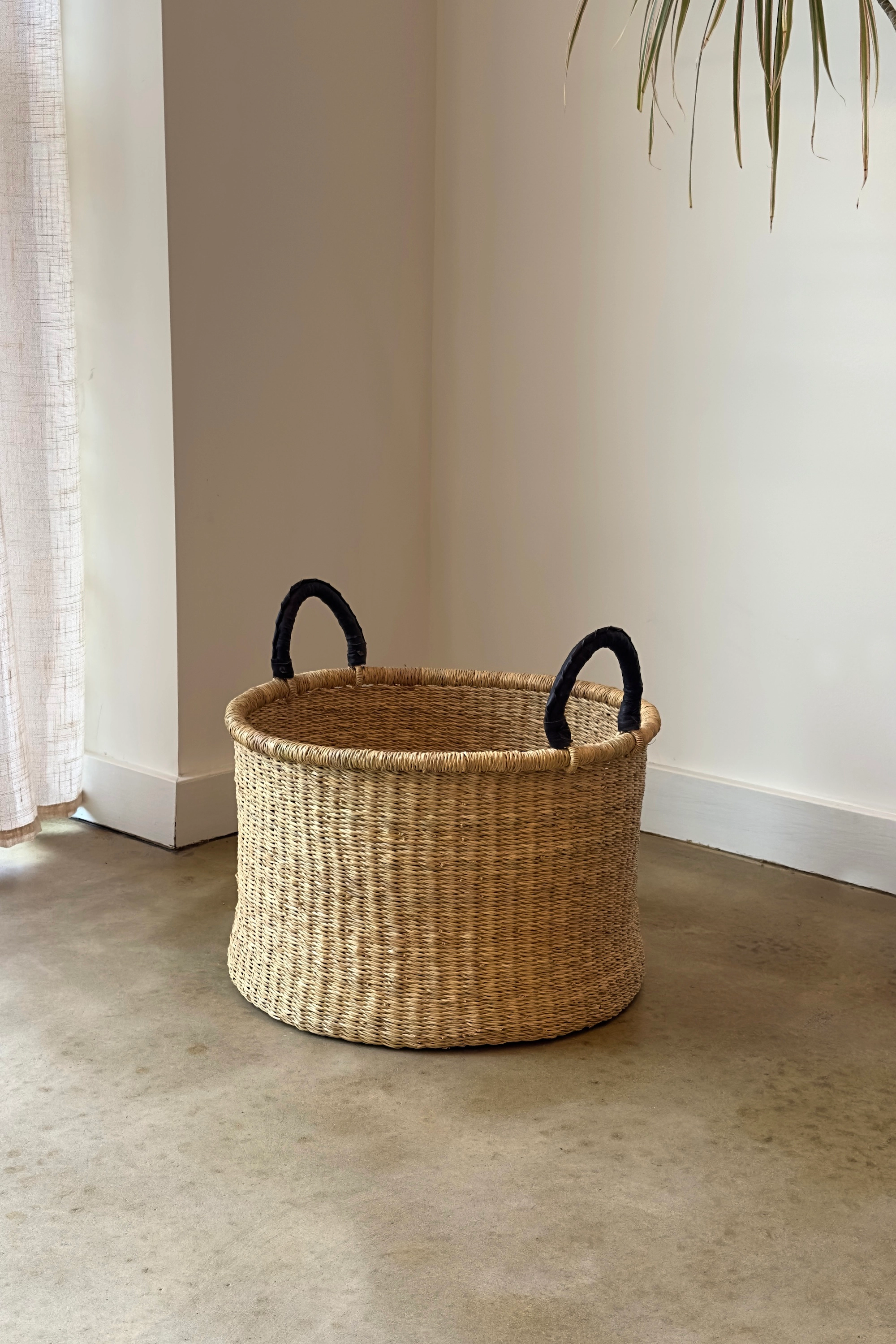 Mbare Set of 3 Handwoven Short Hampers with Leather Handles