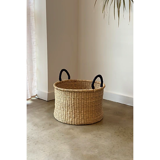Mbare Set of 3 Handwoven Short Hampers with Leather Handles