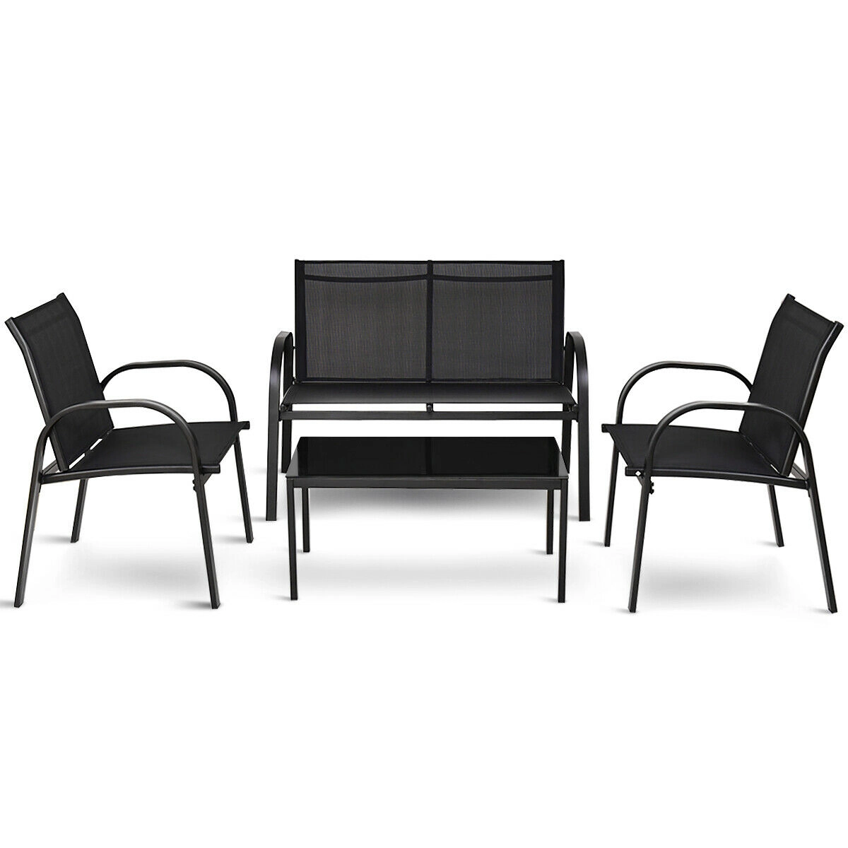 LJG 4 Pieces Patio Furniture Set with Glass Top Coffee Table