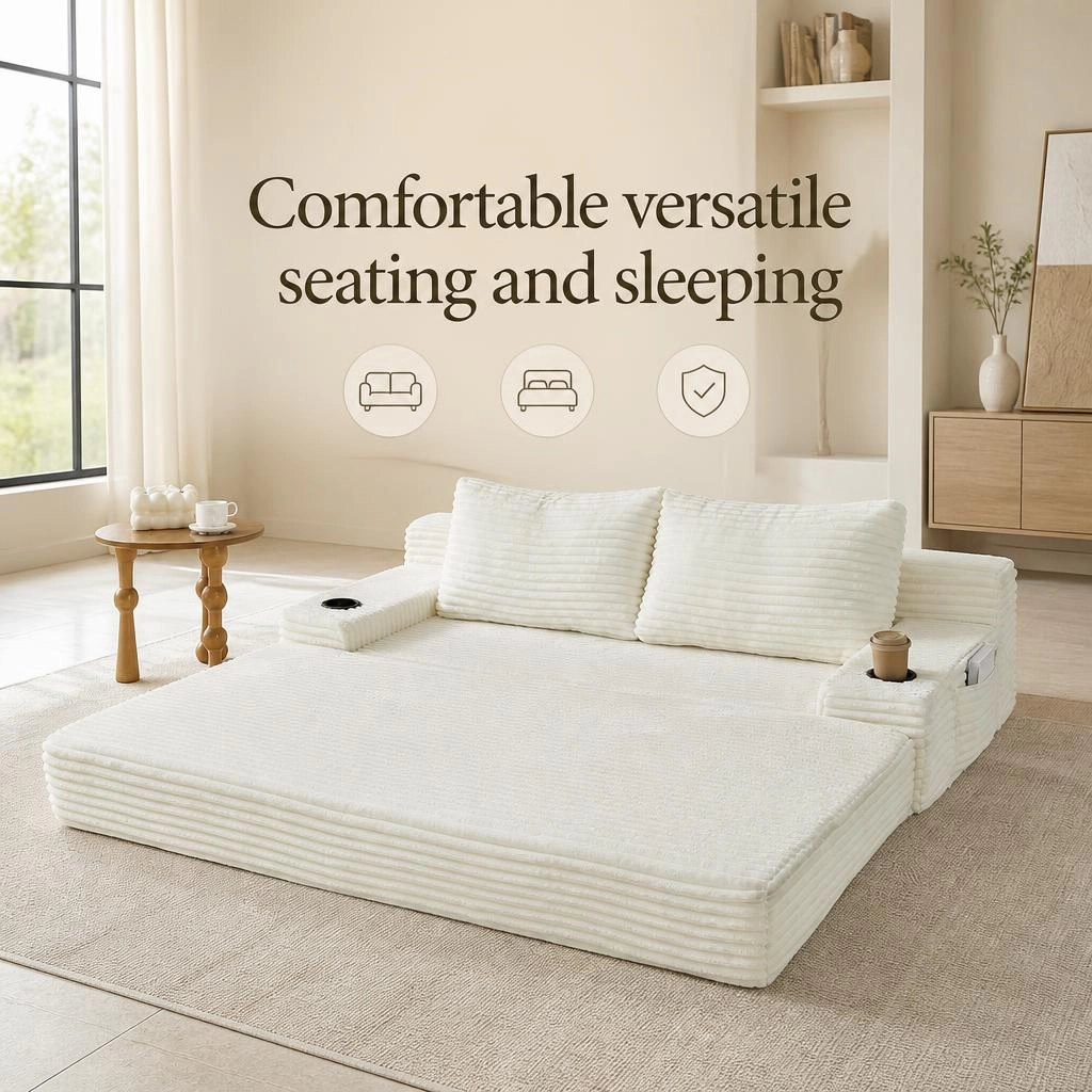 GOODSILO Convertible Corduroy Pull Out Sofa Bed