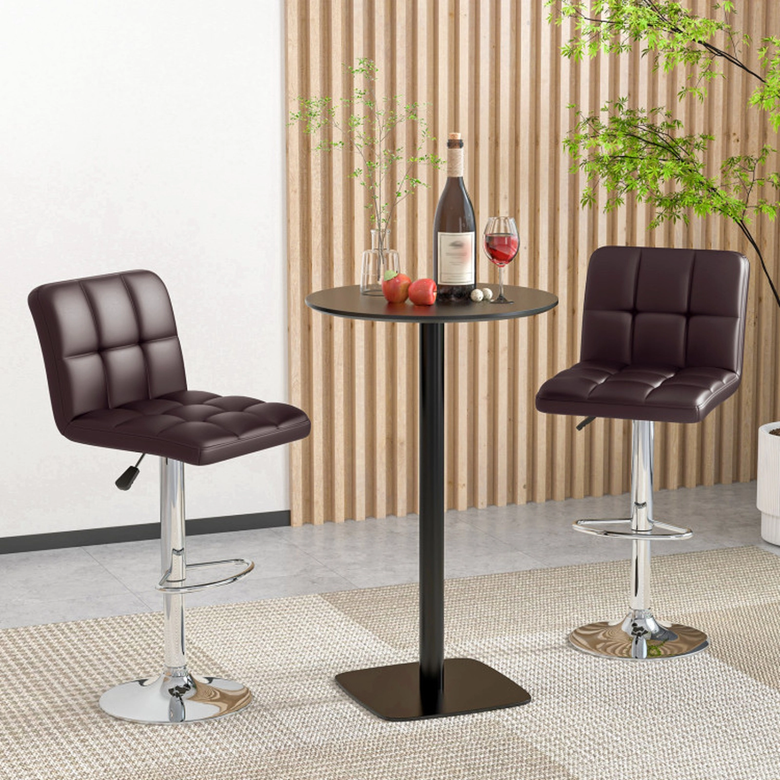 SUGIFT Upholstered Adjustable Swivel Bar Stools with Back and Footrest 250-Lb Capacity 21-in Wide Brown Set of 2