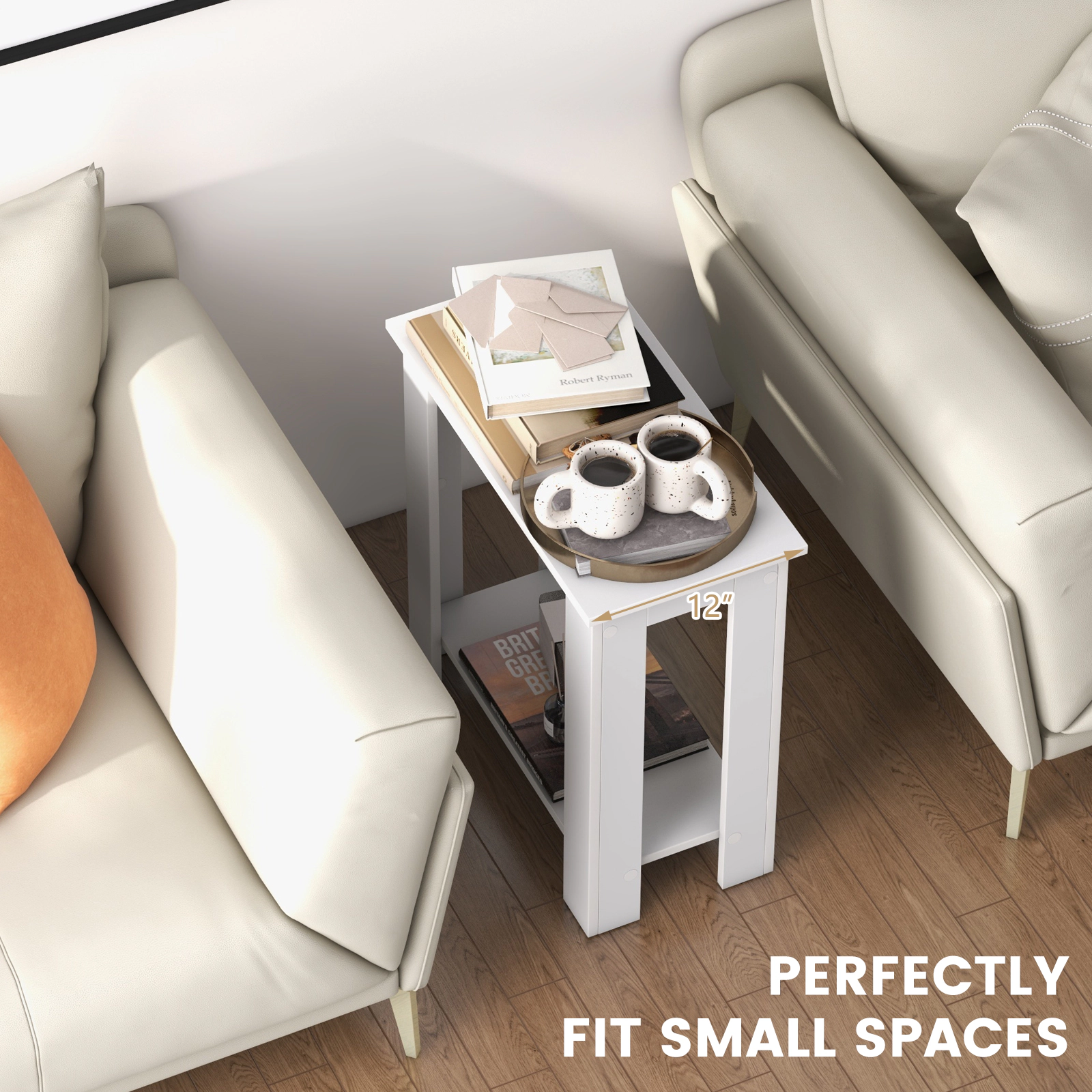 SUGIFT 2-Tier Modern Compact End Table with Storage Shelf 110-Lb Tabletop Capacity 44-Lb Shelf Capacity White