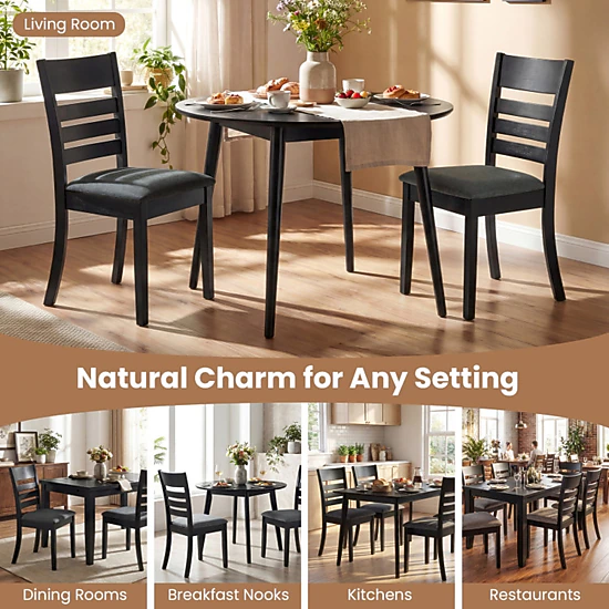 SUGIFT Set of 4 High Back Wooden Dining Chairs Upholstered Kitchen Chairs 346-lb Capacity Black Frame Dark Gray Seat