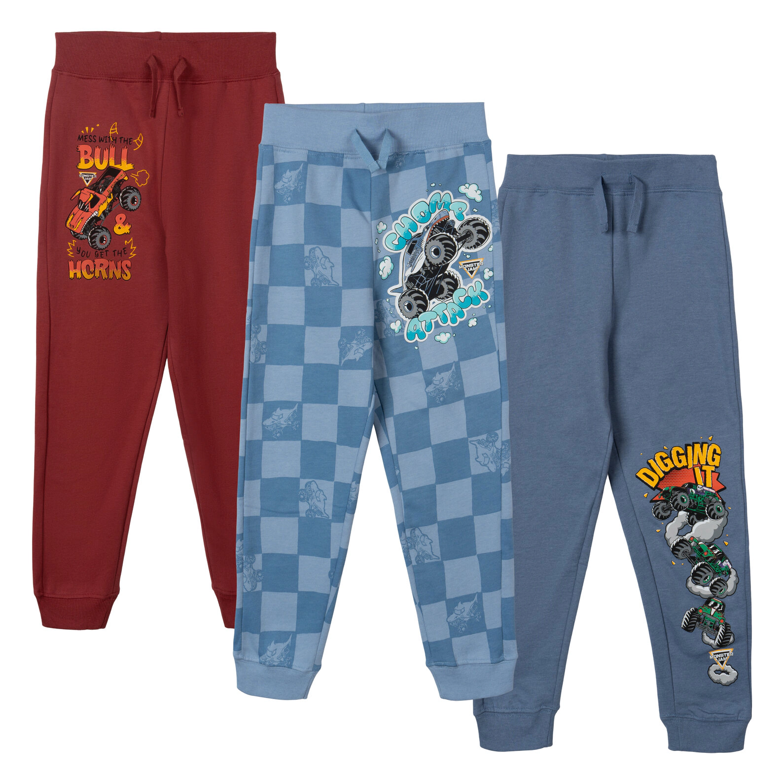 Monster Jam Boys' 3-Pack Fleece Jogger Pants