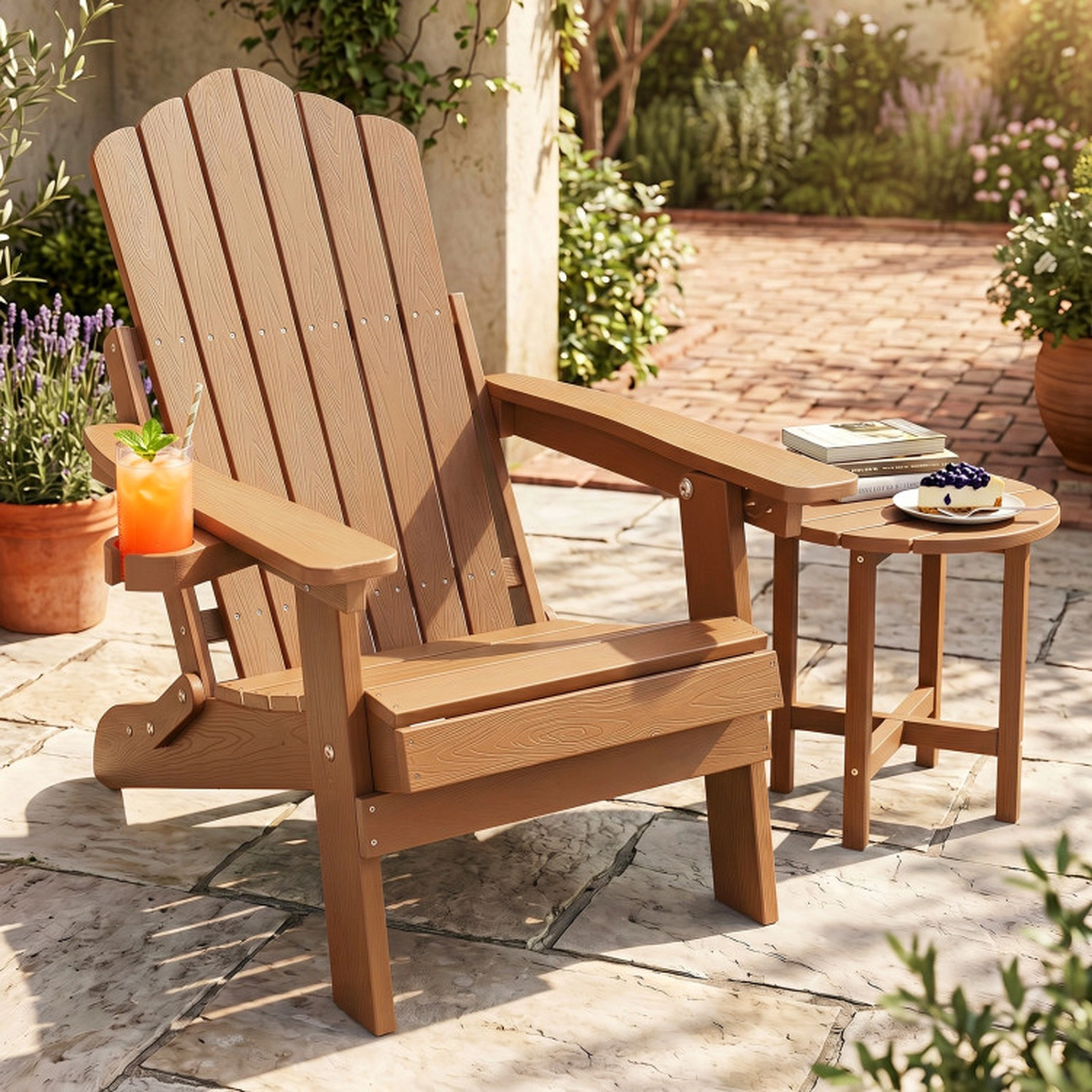 SUGIFT Coffee Cup Holder and 5-Level Backrest Outdoor Folding Adirondack Chair