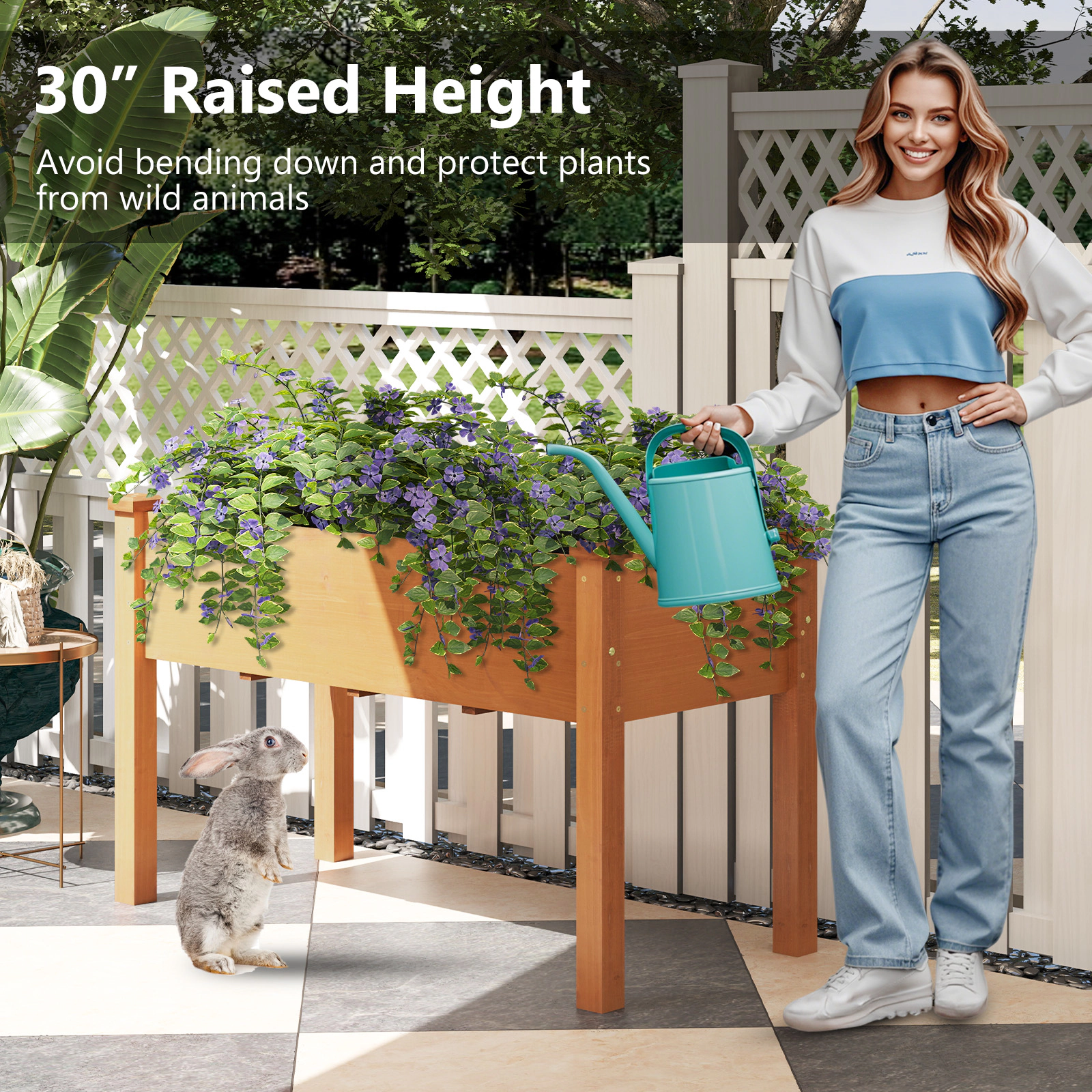 SlickBlue Fir Wood Elevated Planter Box with Drainage System