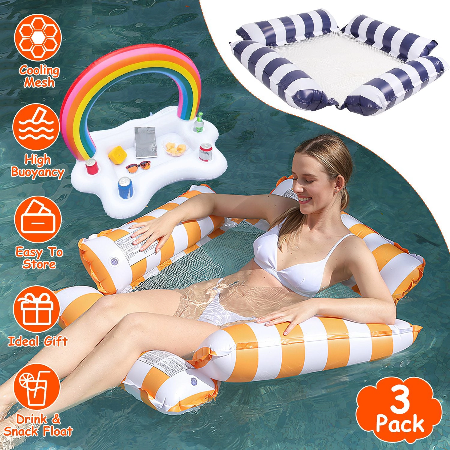 GBruno 3-Piece Inflatable Pool Float Set With Hammocks