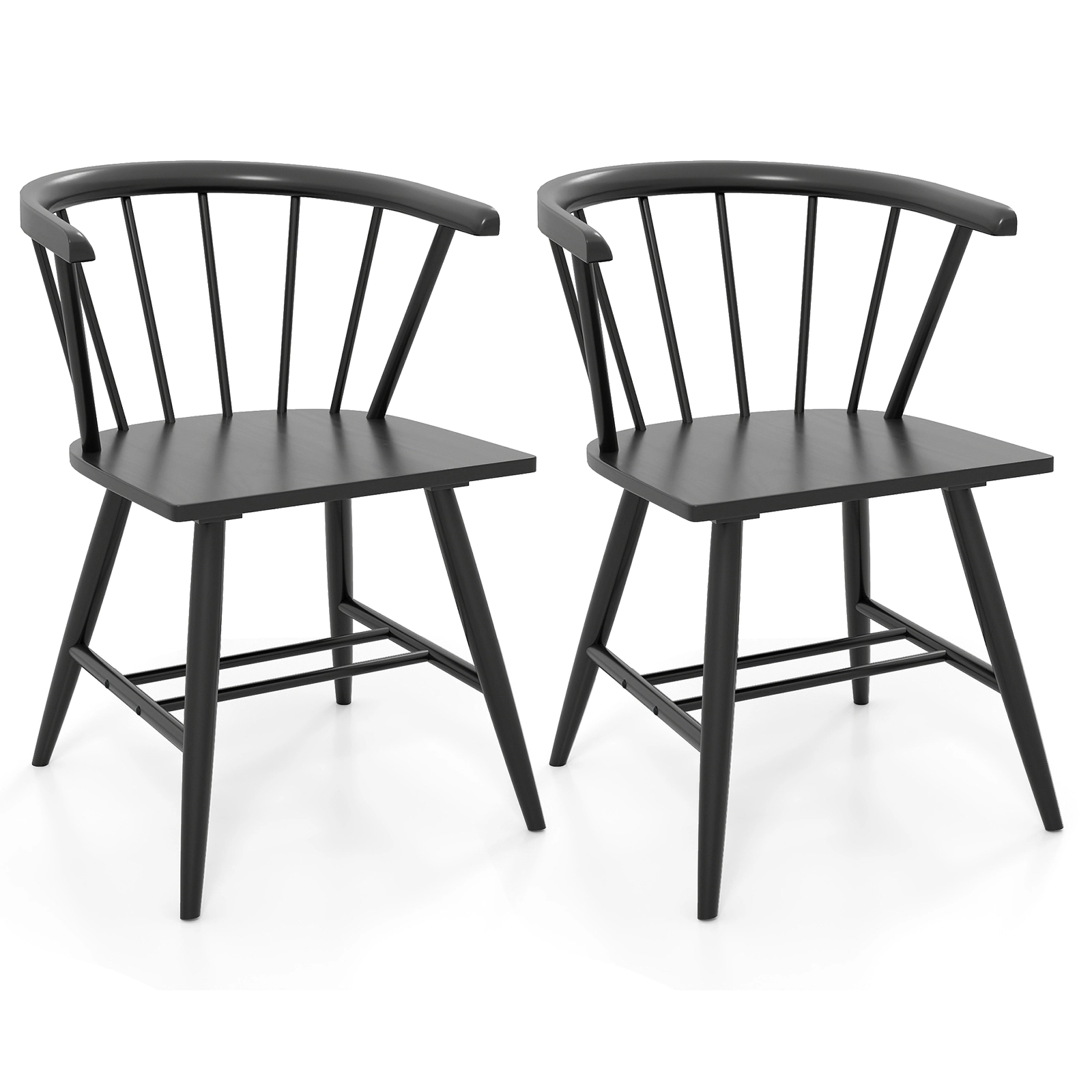 LJG Windsor Dining Chair Set of 2 Mid-Century Modern Black Kitchen Chairs