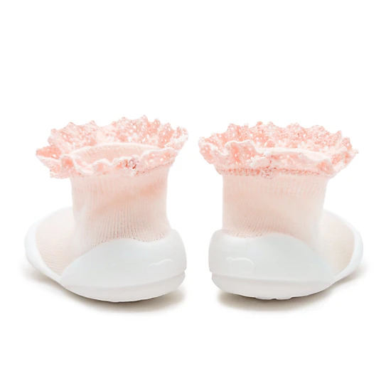Komuello Baby Boy First Walk Sock Shoes Lace Trim Baby Pink