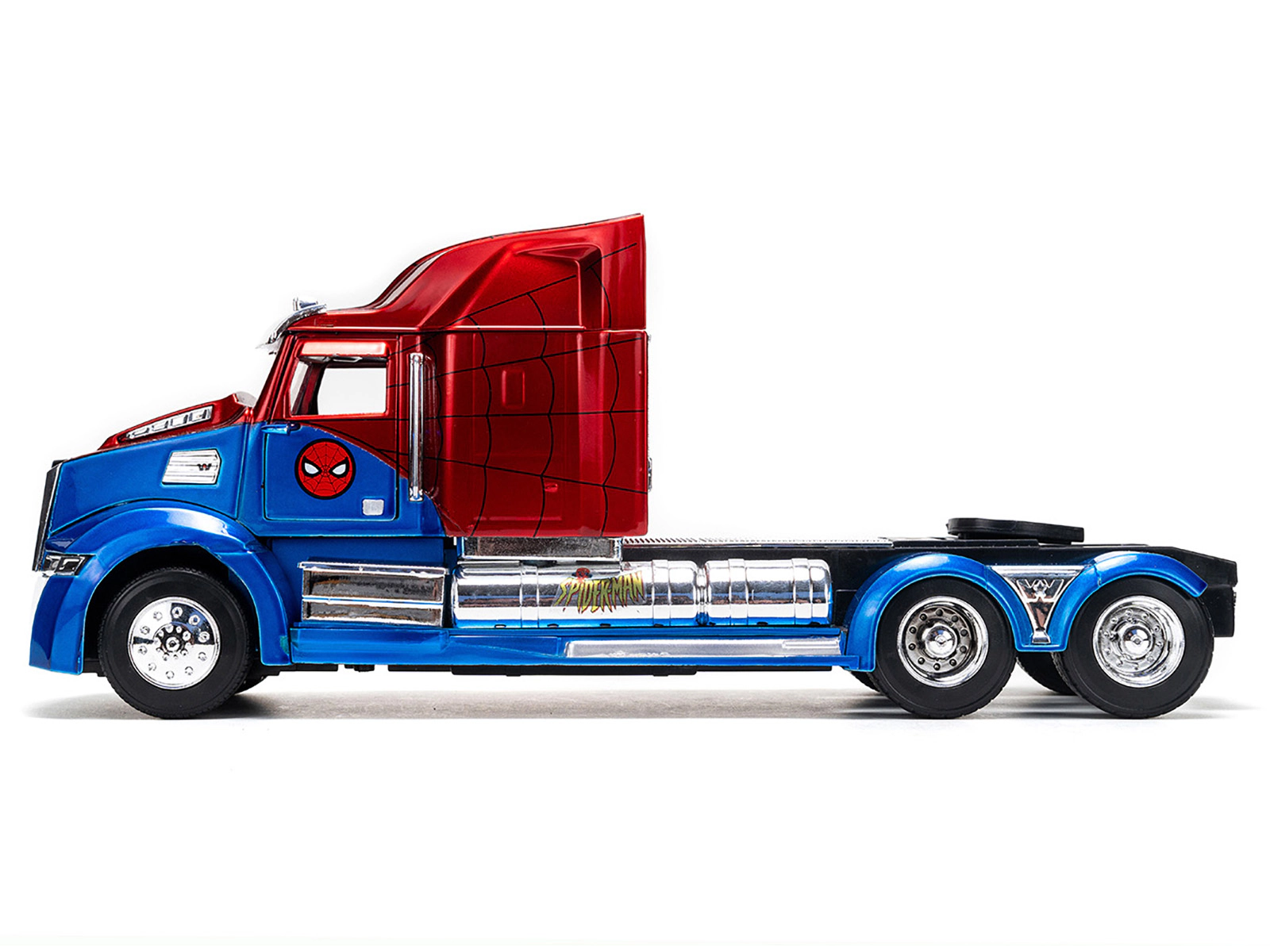 Jada Western Star 57X Truck Tractor "Spider-Man" Blue And Red Metallic "Hollywood Rides" Series 1/24 Diecast