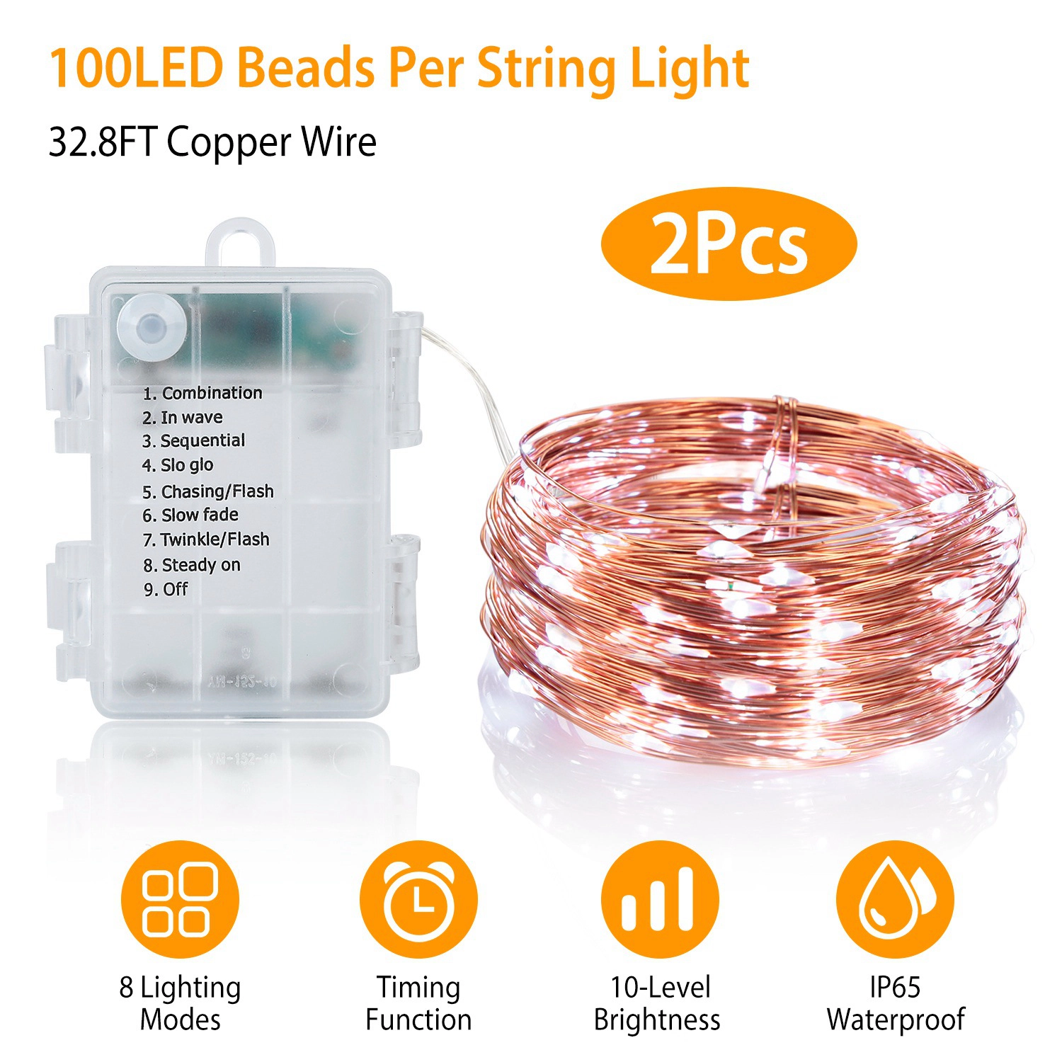 GBruno 2-Pack LED String Lights With Remote Control
