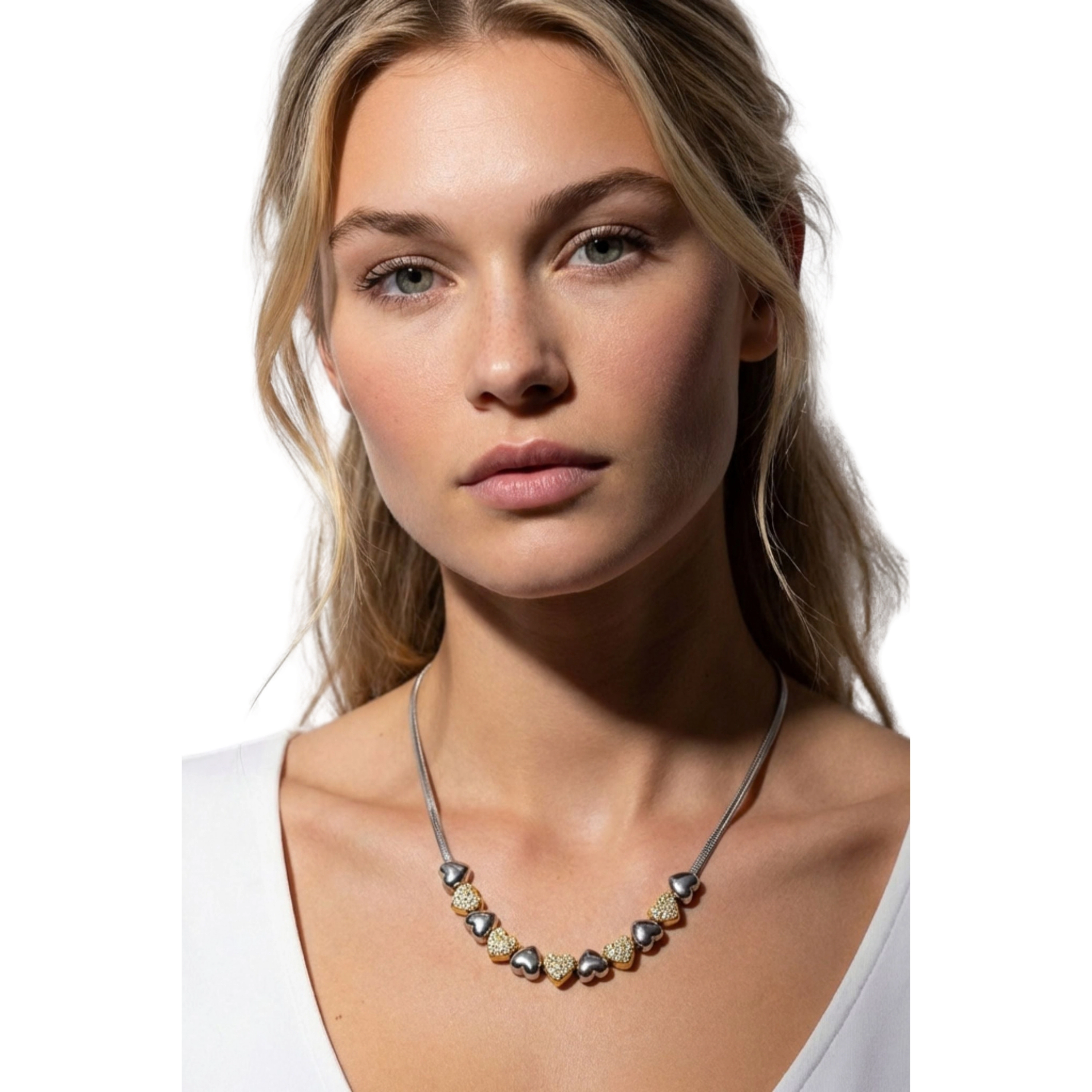 Sienna Waterproof Heart Teardrop Y-Necklace Two Tone