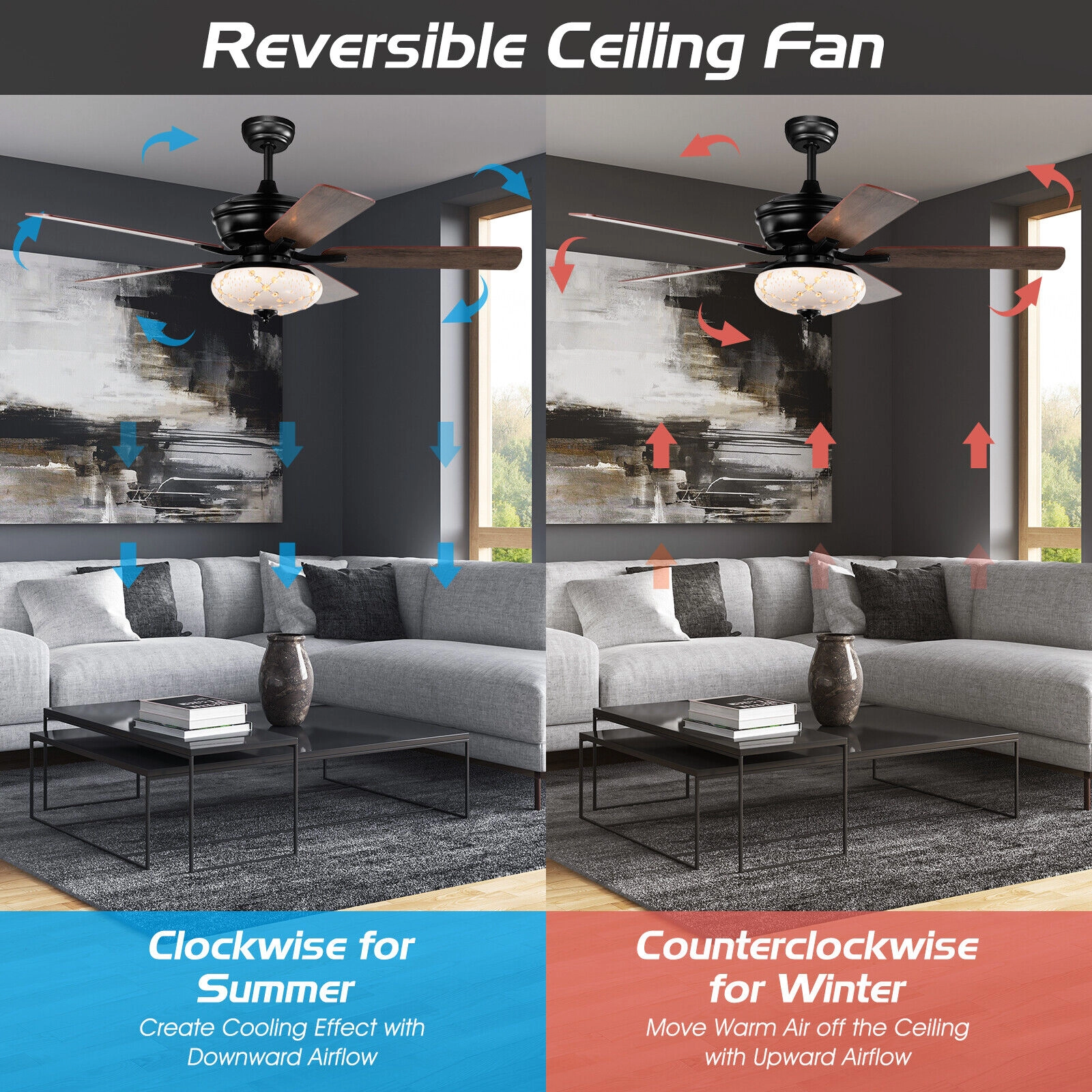 SUGIFT Black 5-Blade Retro Ceiling Fan with Remote Control and 3 Wind Speeds 52-in Dia 5520-CFM Airflow