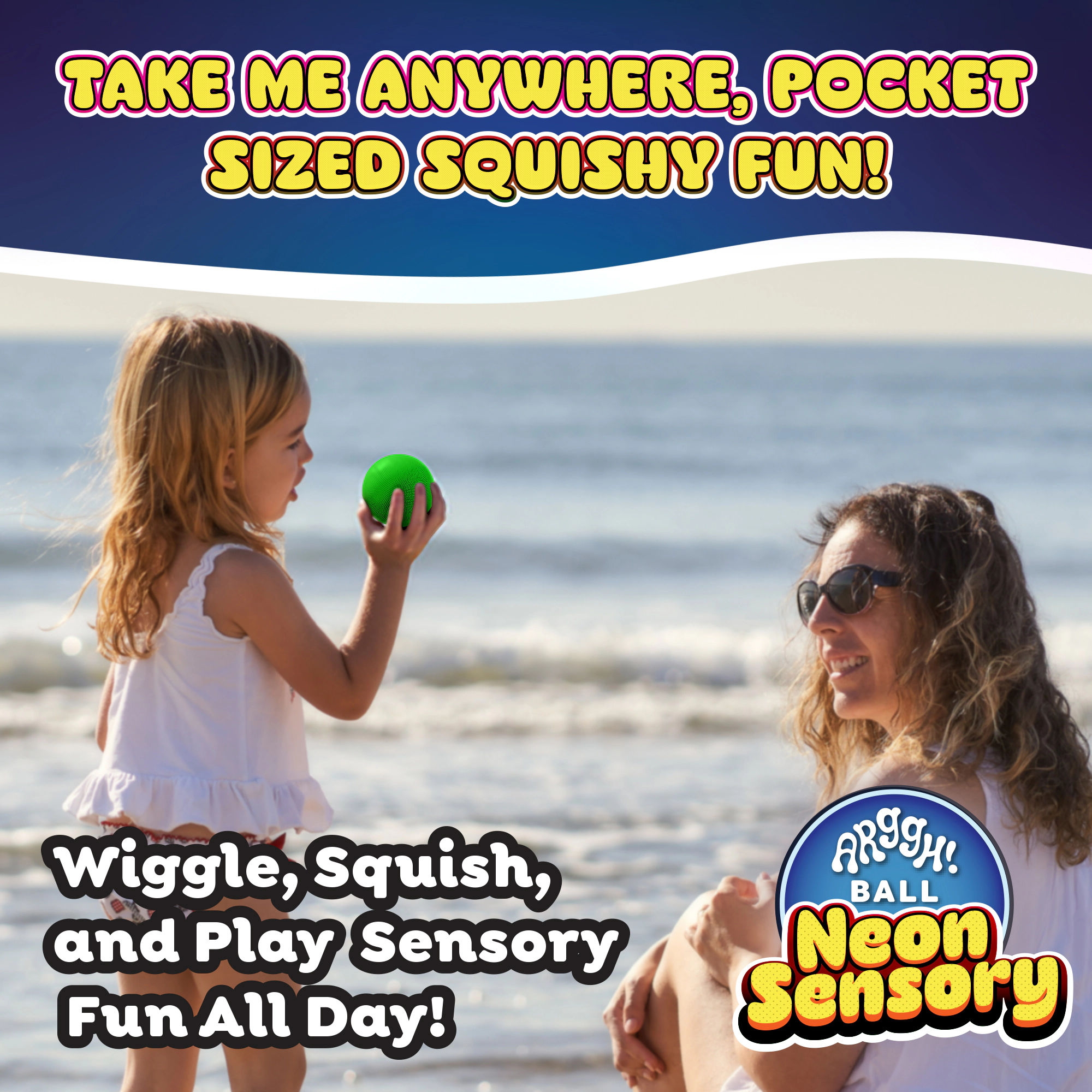 Power Your Fun 3-Pack Neon Sensory Squish Balls - Bright and Fun Stress Relief Toys For Kids