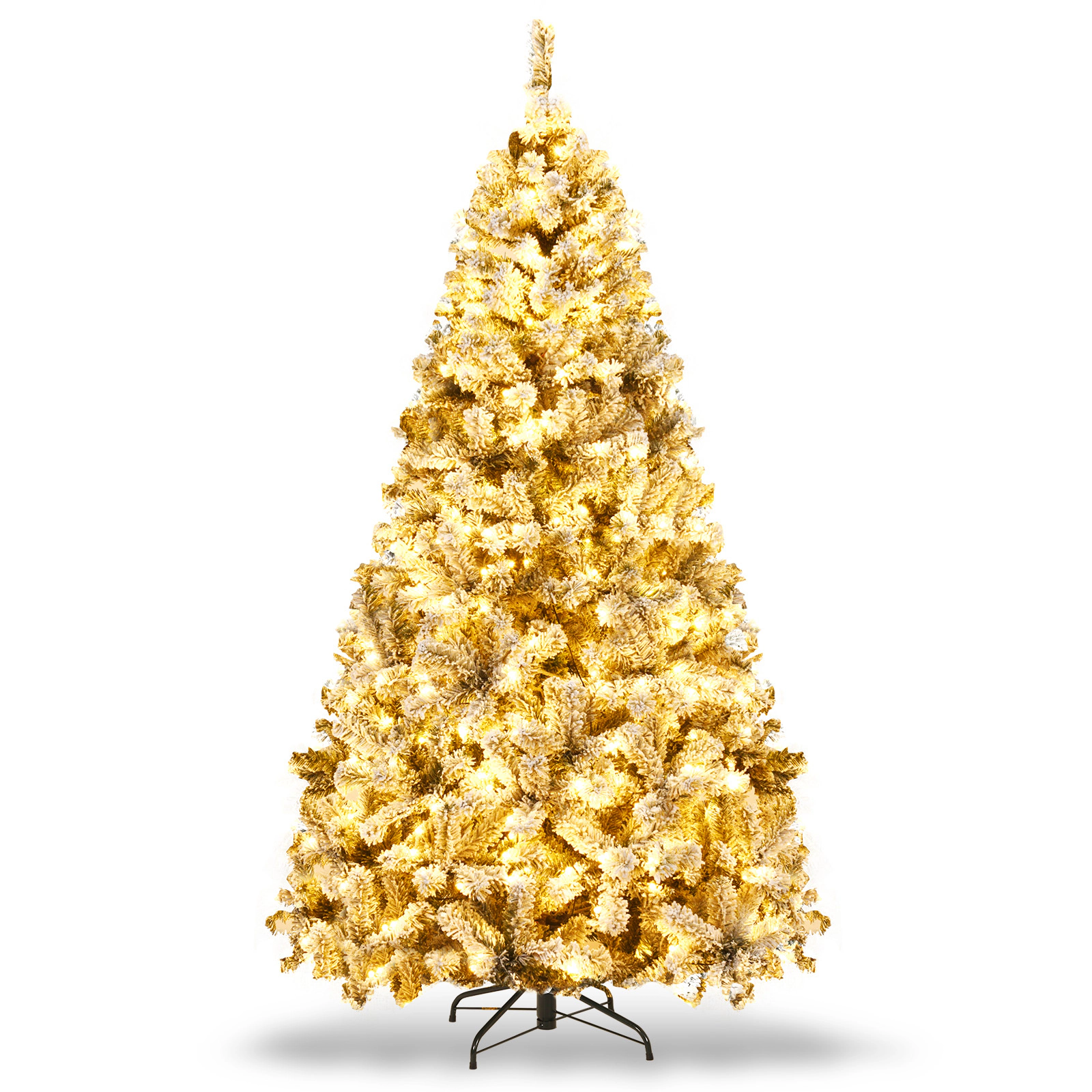 SUGIFT 6-ft Pre-Lit Hinged Snow Flocked Artificial Christmas Tree with 250 LED Lights and 600 Branch Tips