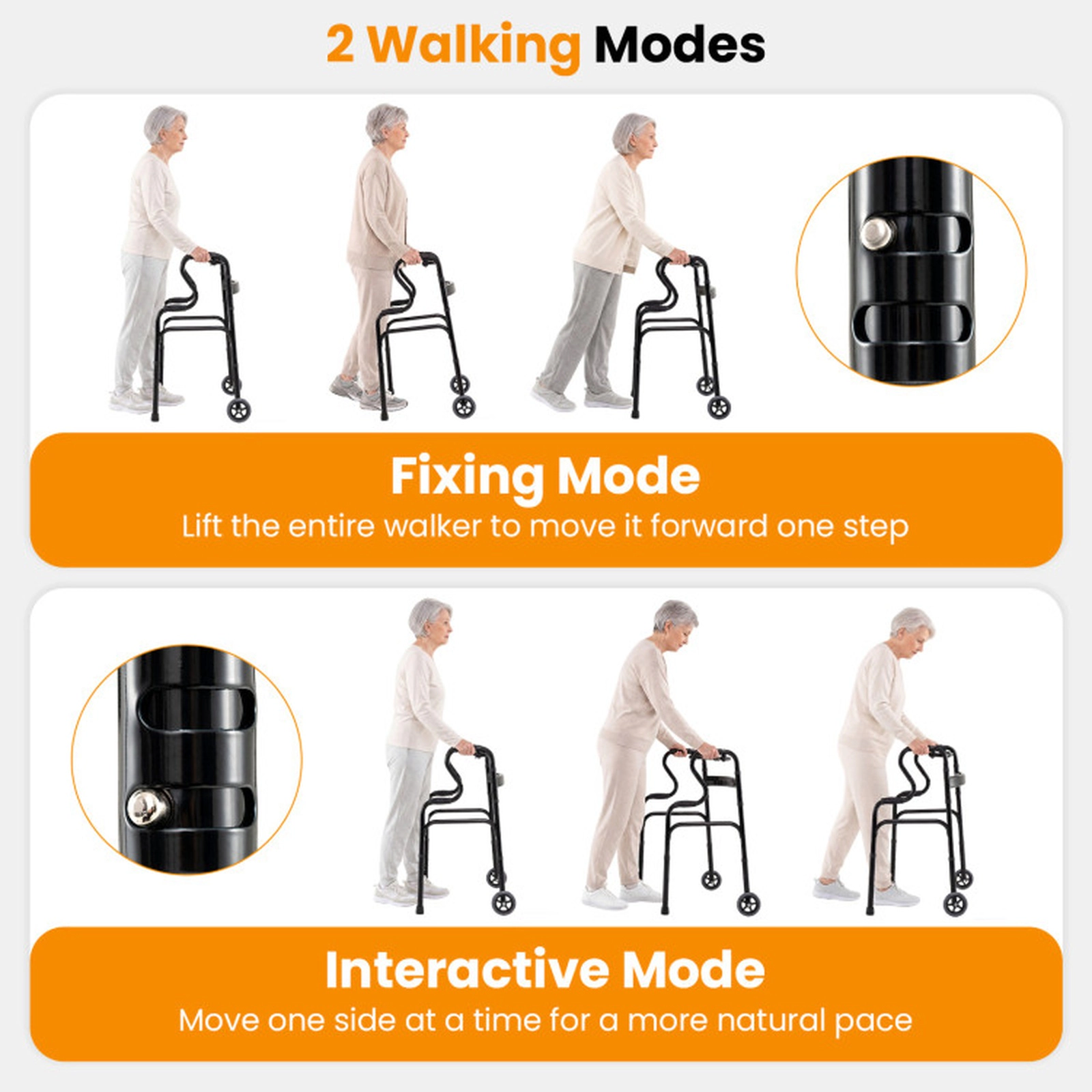 SUGIFT Folding Walker, 440 lb Capacity, Adjustable 30-37 in Height, Bi-Level Armrests