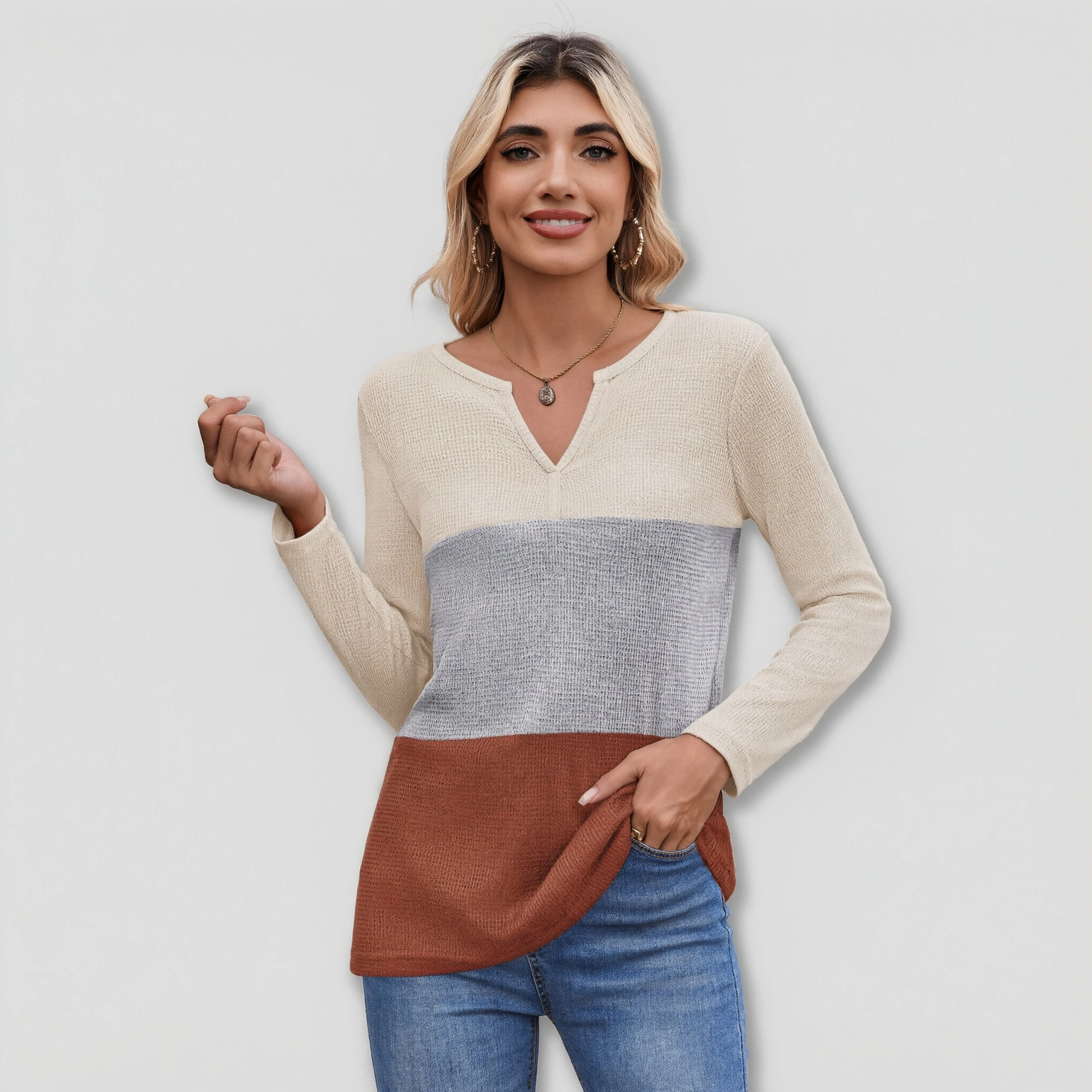 Zeagoo Women Waffle Knit V Neck Tunic Top