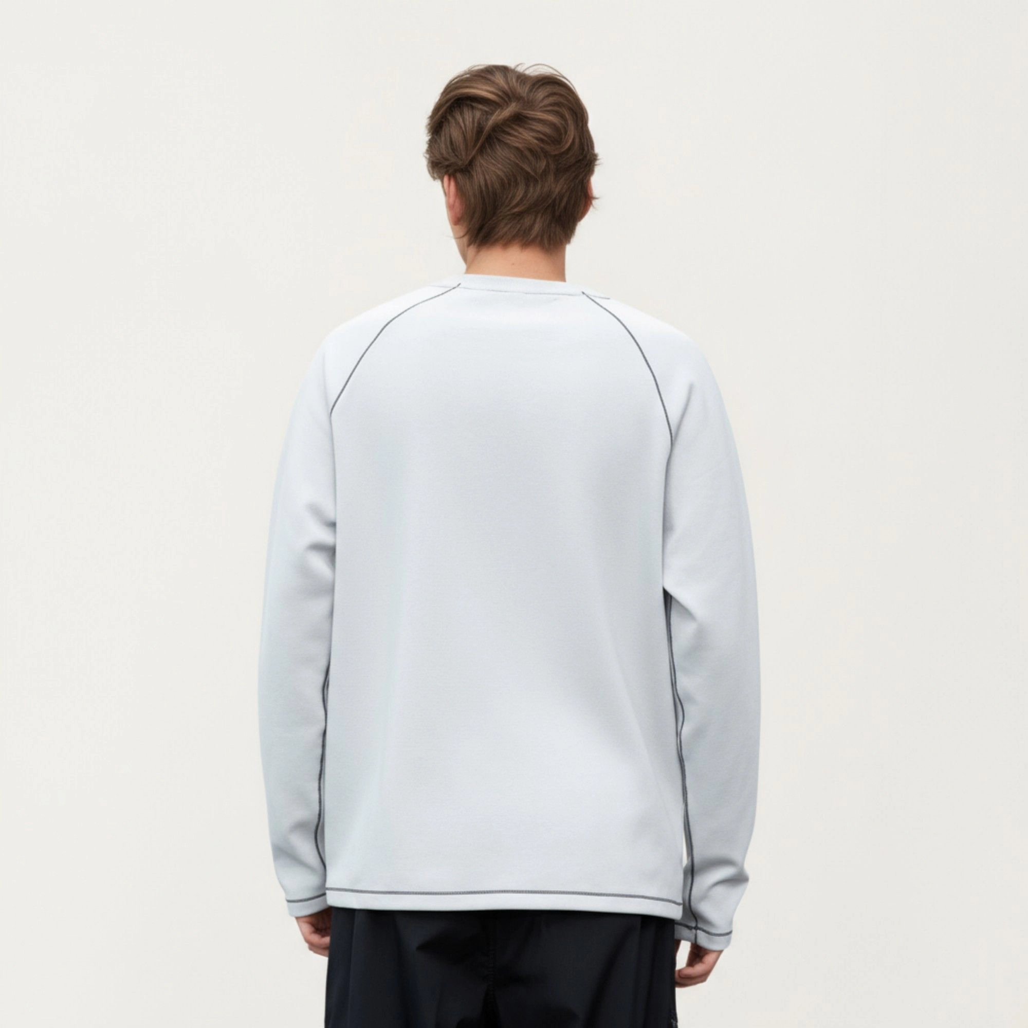 Anna-Kaci Men's Long Sleeve Crew Neck Pullover with Raglan Seams and Subtle Front Stitch Detail