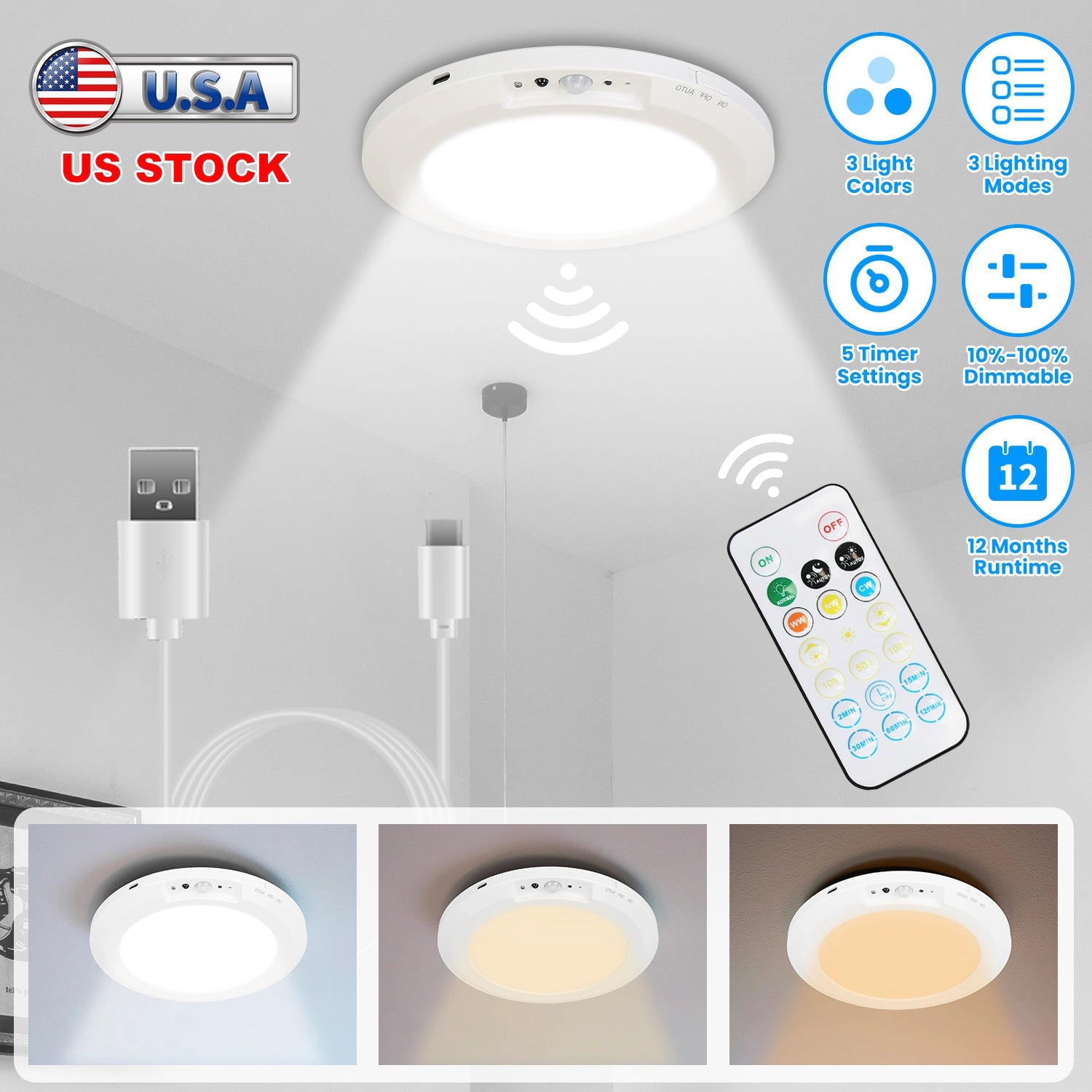 GBruno Rechargeable Motion Sensor Ceiling Light