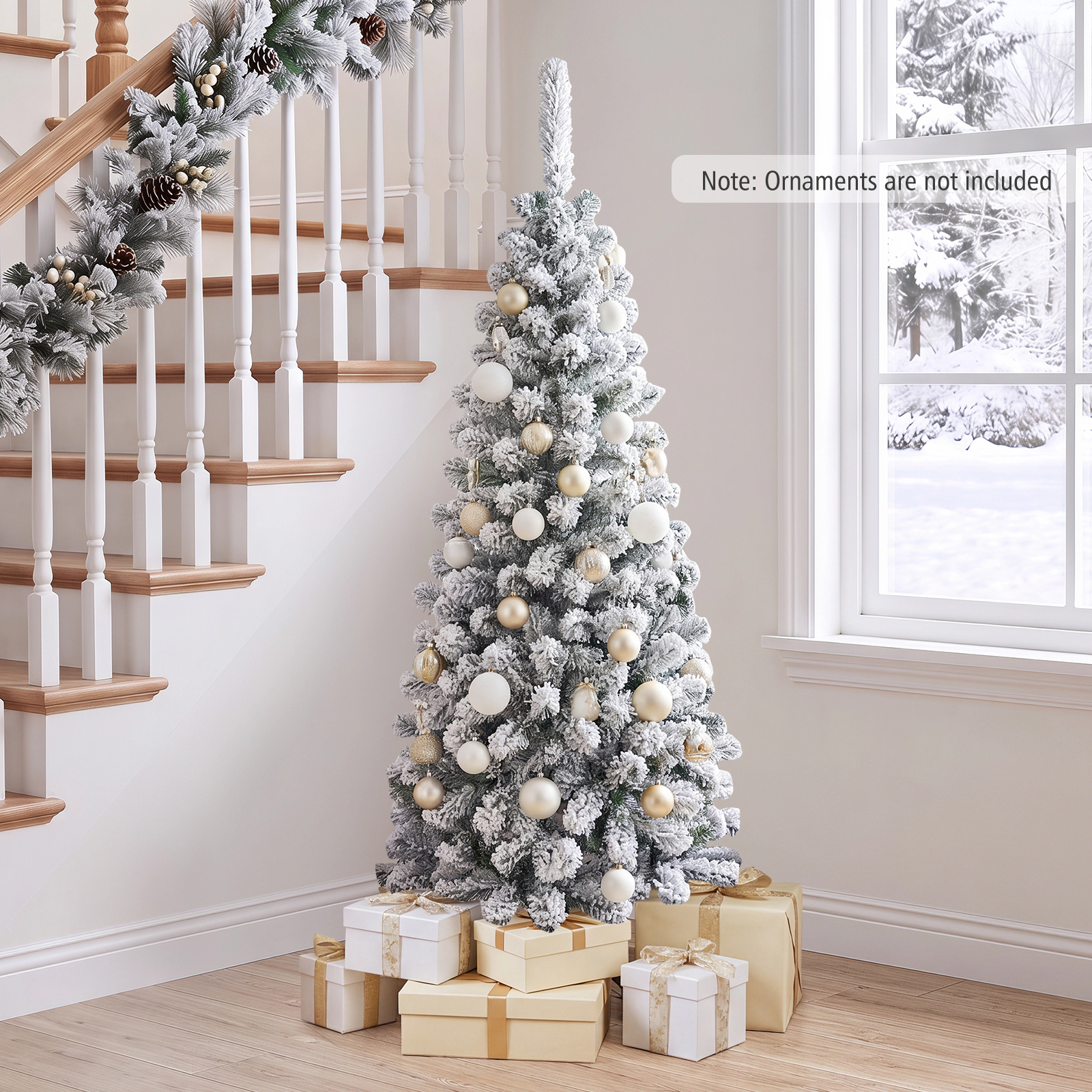 Costway 6 FT Unlit Flocked Pencil Christmas Tree Hinged with 500 Branch Tips