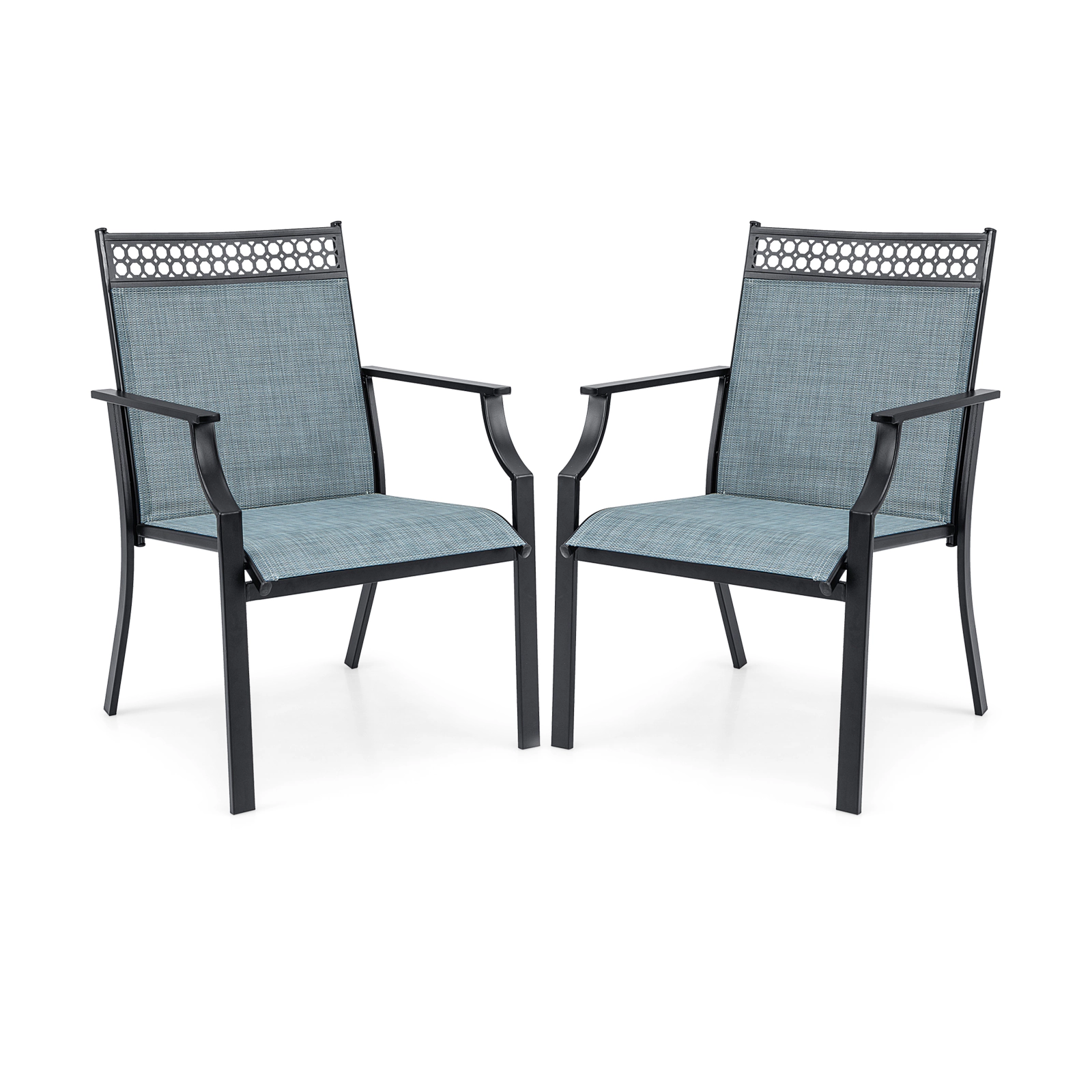 SUGIFT All Weather Breathable Fabric Patio Dining Chairs Set of 2 26 x 24 x 35.5 in 330 lbs Capacity Blue