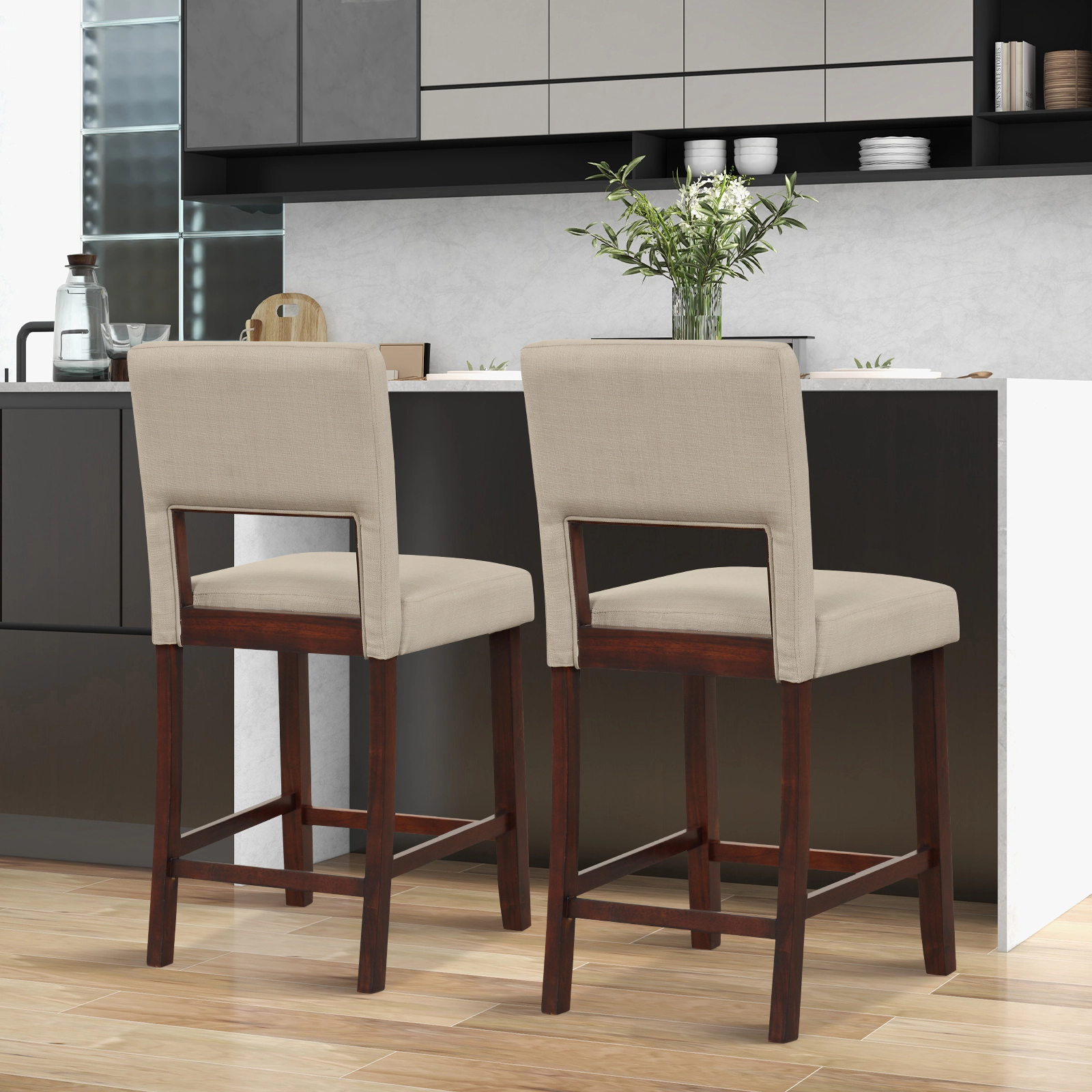 SlickBlue Set of 2 Counter Height Bar Stools with Backrest & Footrest