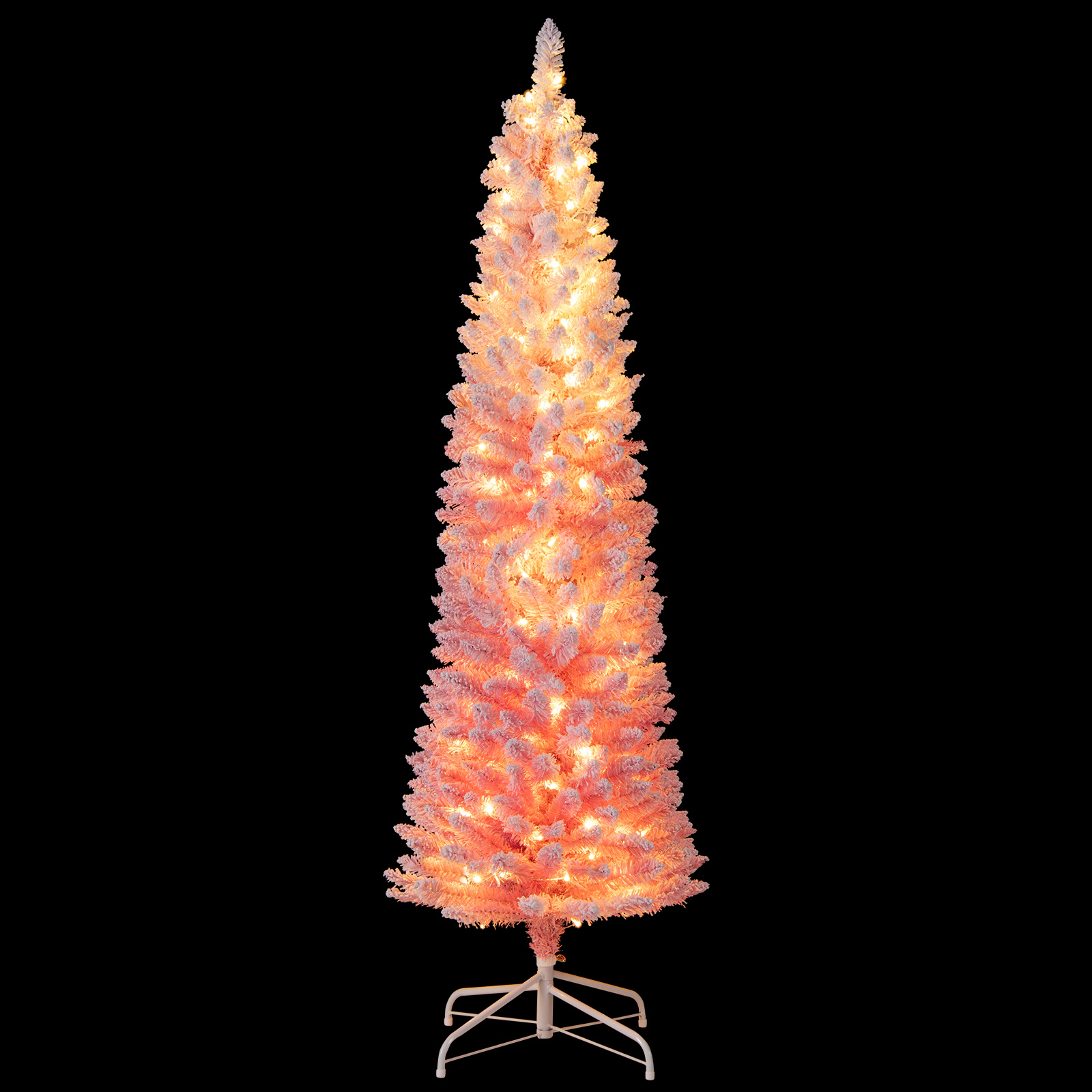LJG Snow-Flocked Artificial Pink Christmas Tree Pre-Lit Hinged Xmas Tree for Holiday Decoration